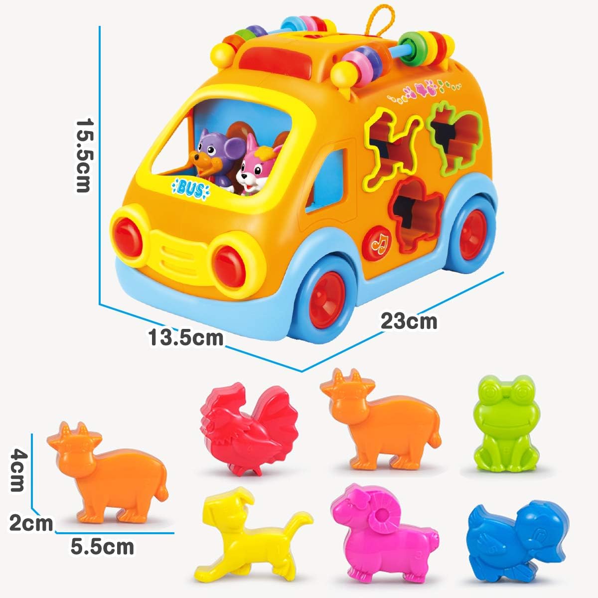 KaeKid Multi-Functional Toy Car, Baby Musical Bus, Sound and Light, Educational Toy, Early Development, Finger Training, Auditory Development, Color Recognition, Animal Recognition, 1 Year Old