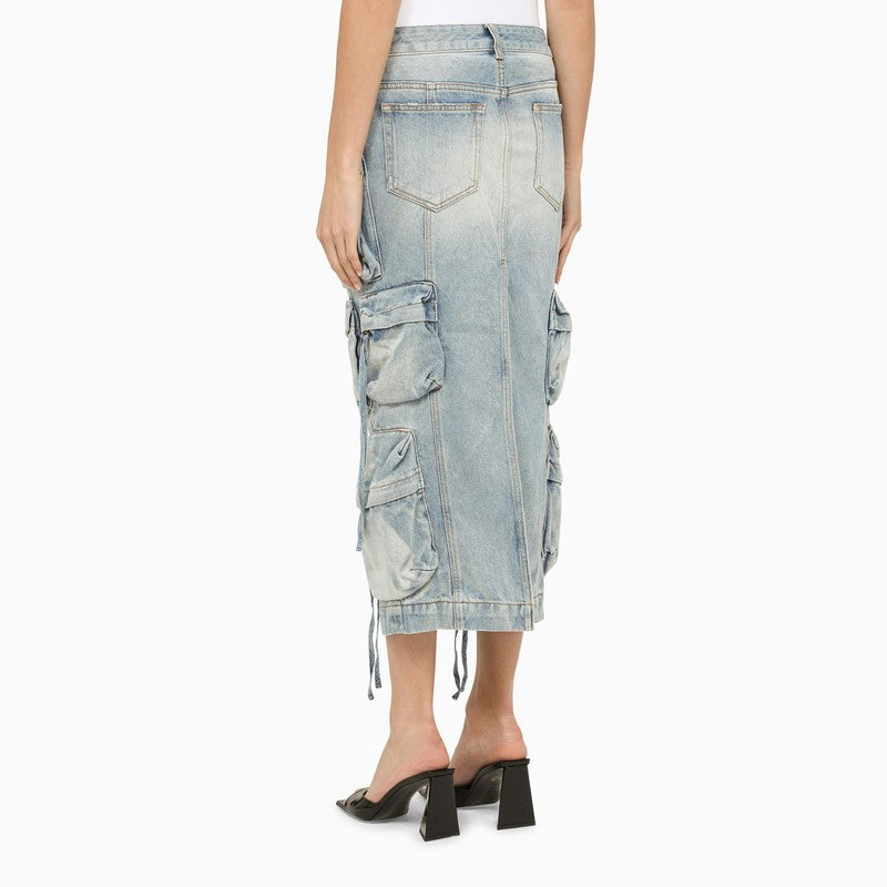 The Attico Blue Denim Cargo Midi Skirt - Image 3