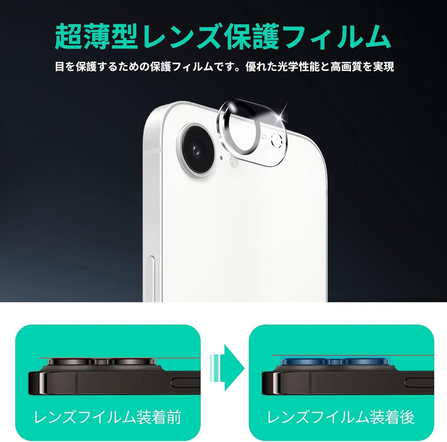 [Set of 3] Compatible with iPhone 16e Camera Protective Film, iPhone 16e Lens, Shockproof, Anti-Scratch, Anti-Fingerprint, Overexposure Prevention, Bubble Free, High Transmittance, Splashproof