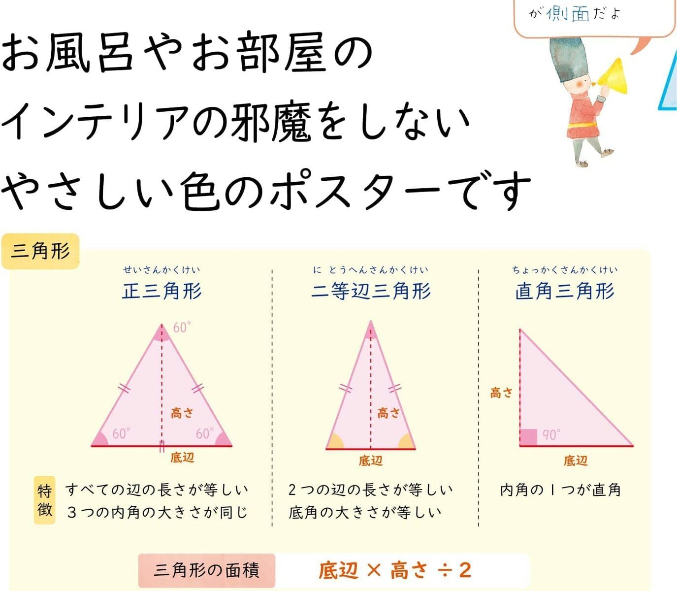 Junior High Science Math (Plane, Solid) Set for Middle School Students - Bath Poster, Study Poster A2 (60×42cm) Easy to Read and Understand, Made in Japan, Waterproof - Notelife