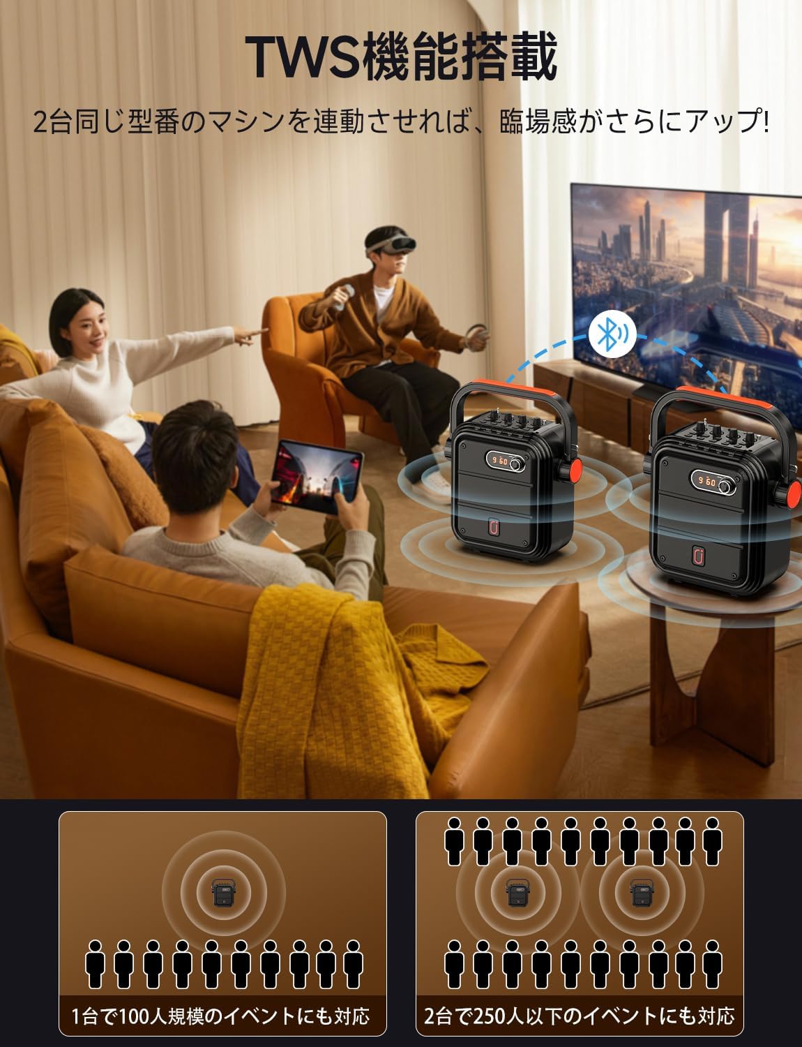 JYX Wireless Microphone Speaker Set Amplifier Bluetooth 5.0 Compatible with Enhanced Bass Function Rechargeable Portable Suitable for Home Parties, Karaoke, Street Speeches, Conferences, School Events