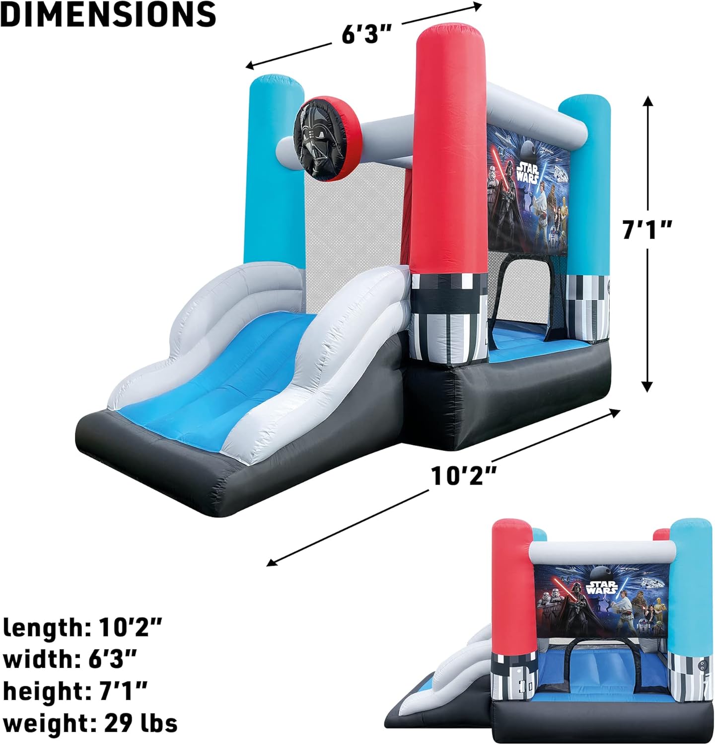 Casa de rebote hinchable Funormous Star Wars con tobogán, Darth Vader inflable para interior y exterior, sable de luz de Luke Skywalker, castillo hinchable divertido para niños de 3 a 8 años