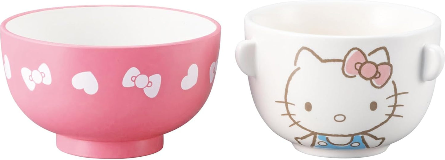 Sanrio SAN4213-1 Hello Kitty Soup Bowl and Rice Bowl Dinnerware Set, Mini, Kitty, Miscellaneous Goods, Sanrio Goods, Gift, Made in Japan