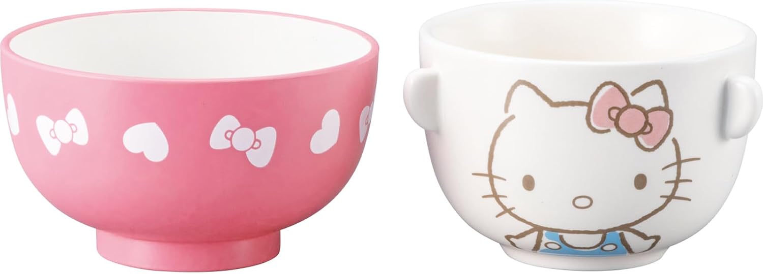 Sanrio SAN4213-1 Hello Kitty Soup Bowl and Rice Bowl Dinnerware Set, Mini, Kitty, Miscellaneous Goods, Sanrio Goods, Gift, Made in Japan