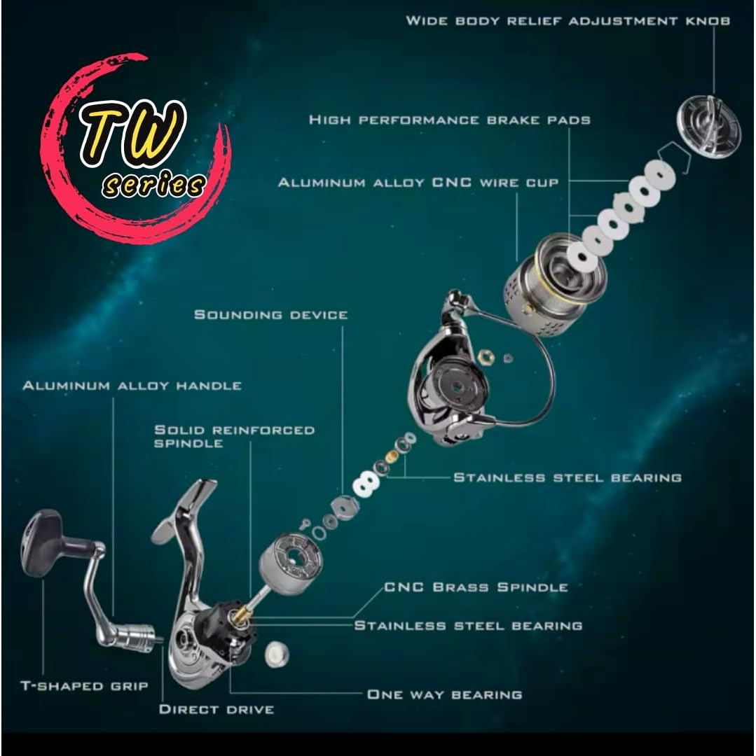 Fi's+7 Spinning Reel, Various Counts, Maximum Drag Force 17.8 - 33.3 lbs (8 - 15 kg), Gear Ratio 5.5:1, Left and Right Interchangeable Handles, 12+1BB Ball Bearings, Compatible with Many Species, 2000