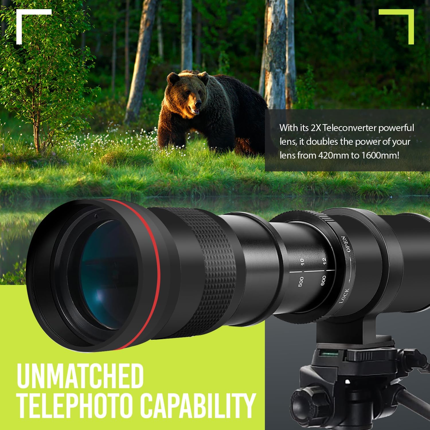 High Power 420-1600mm f/8.3 Manual Telephoto Zoom Lens for Canon EOS R EOS R3 EOS R5 EOS R6 EOS R6 II EOS R7 EOS R8 EOS R10 EOS R50 EOS R100 EOS RP Mirrorless Cameras