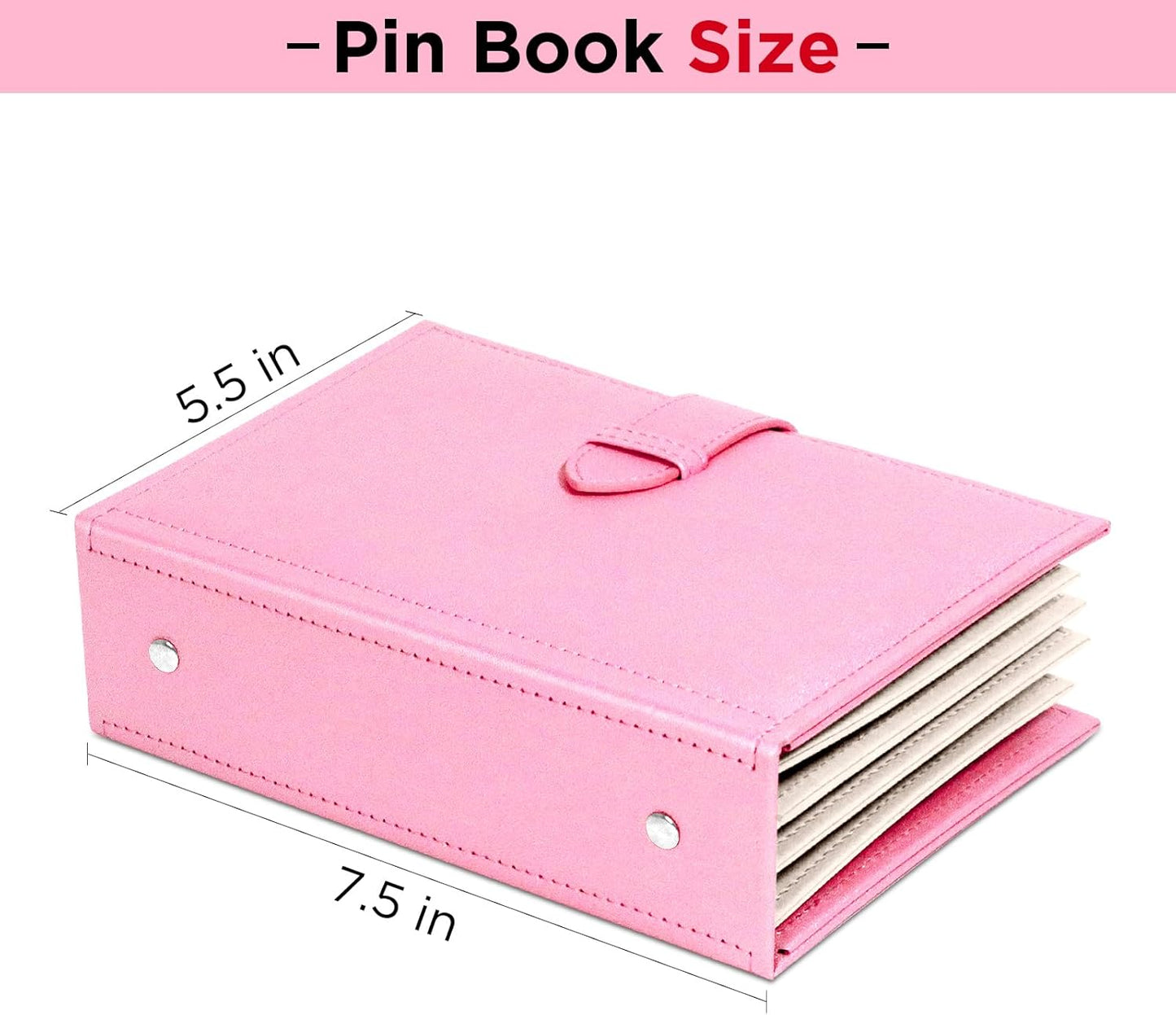 Álbum de pines esmaltado portátil, libro de intercambio de pines, piel sintética, color rosa | Moderno, capacidad de 42 pines, parte trasera de goma