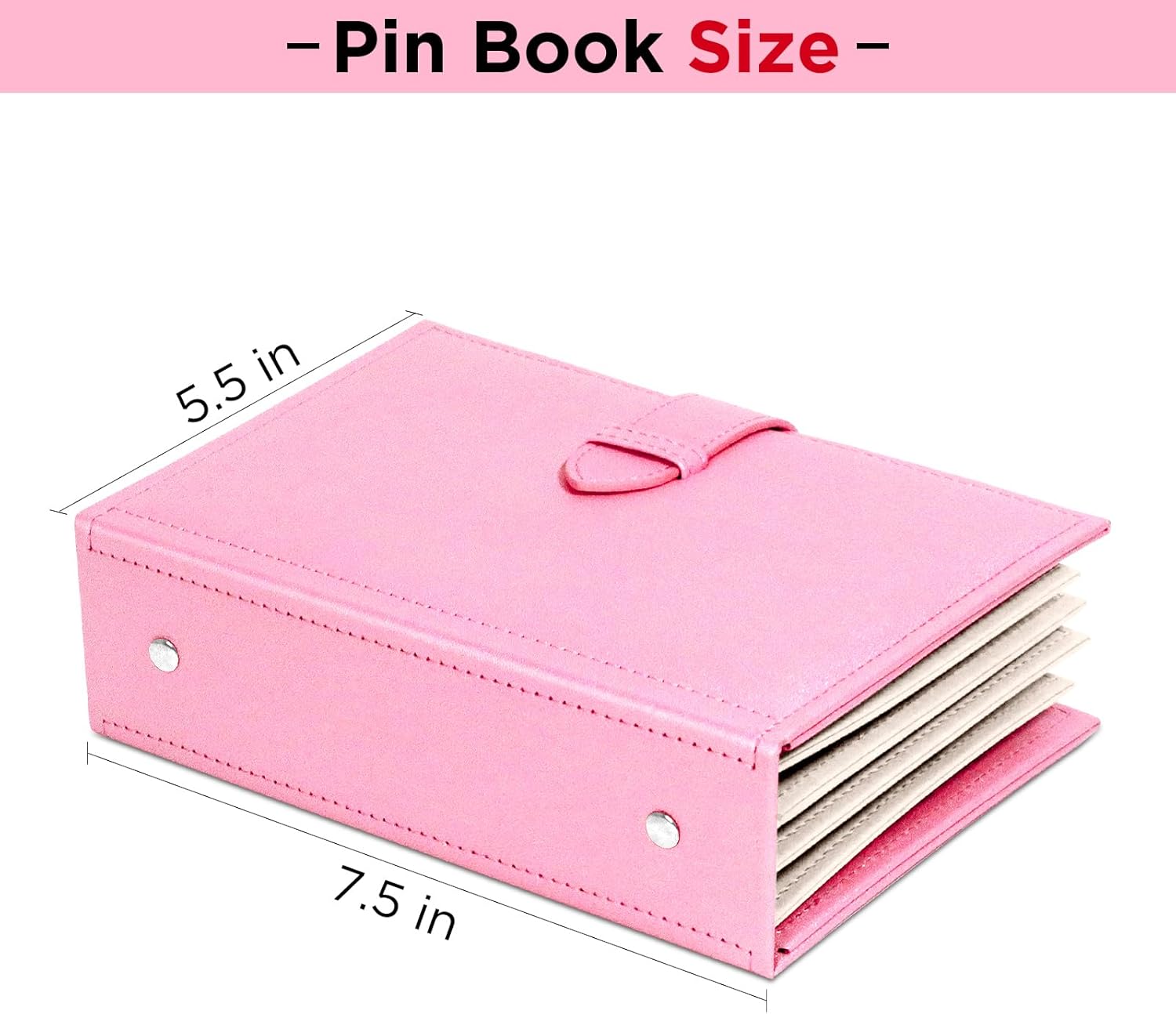 Álbum de pines esmaltado portátil, libro de intercambio de pines, piel sintética, color rosa | Moderno, capacidad de 42 pines, parte trasera de goma