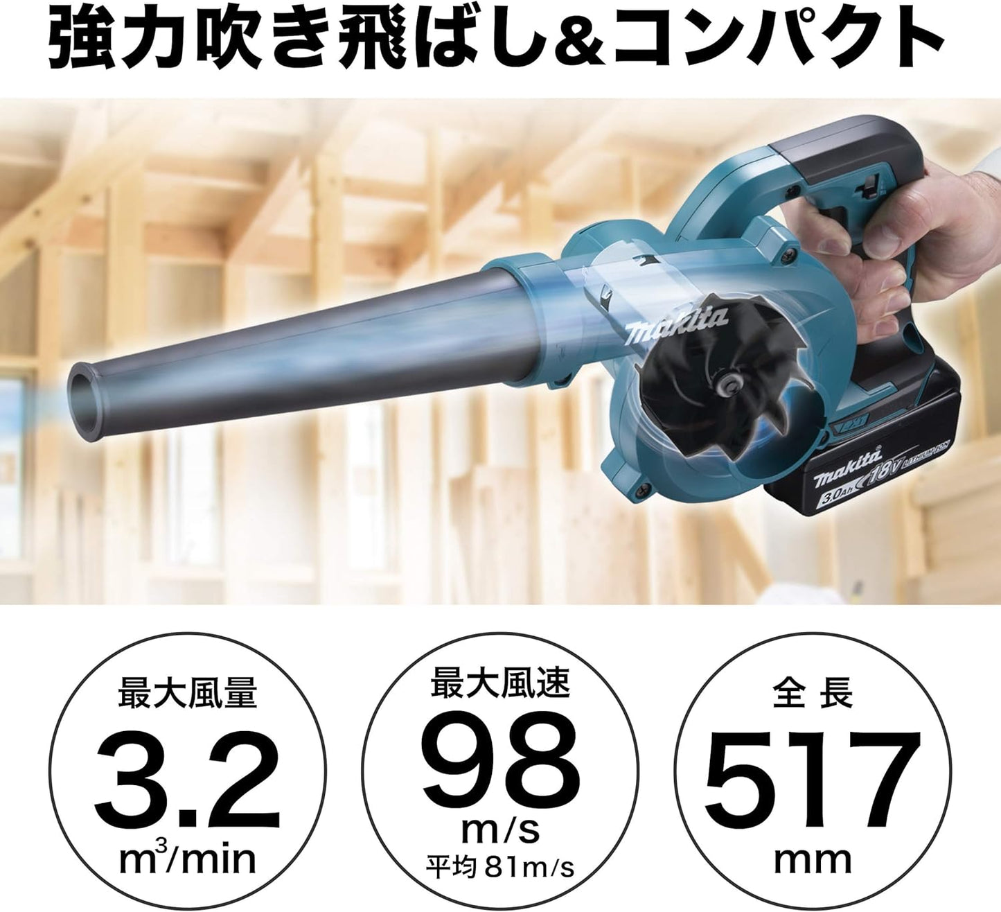 Makita UB185DZ Rechargeable Blower, 18 V, Battery and Charger Sold Separately
