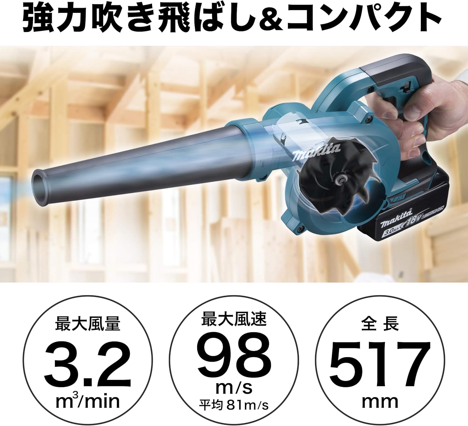 Makita UB185DZ Rechargeable Blower, 18 V, Battery and Charger Sold Separately