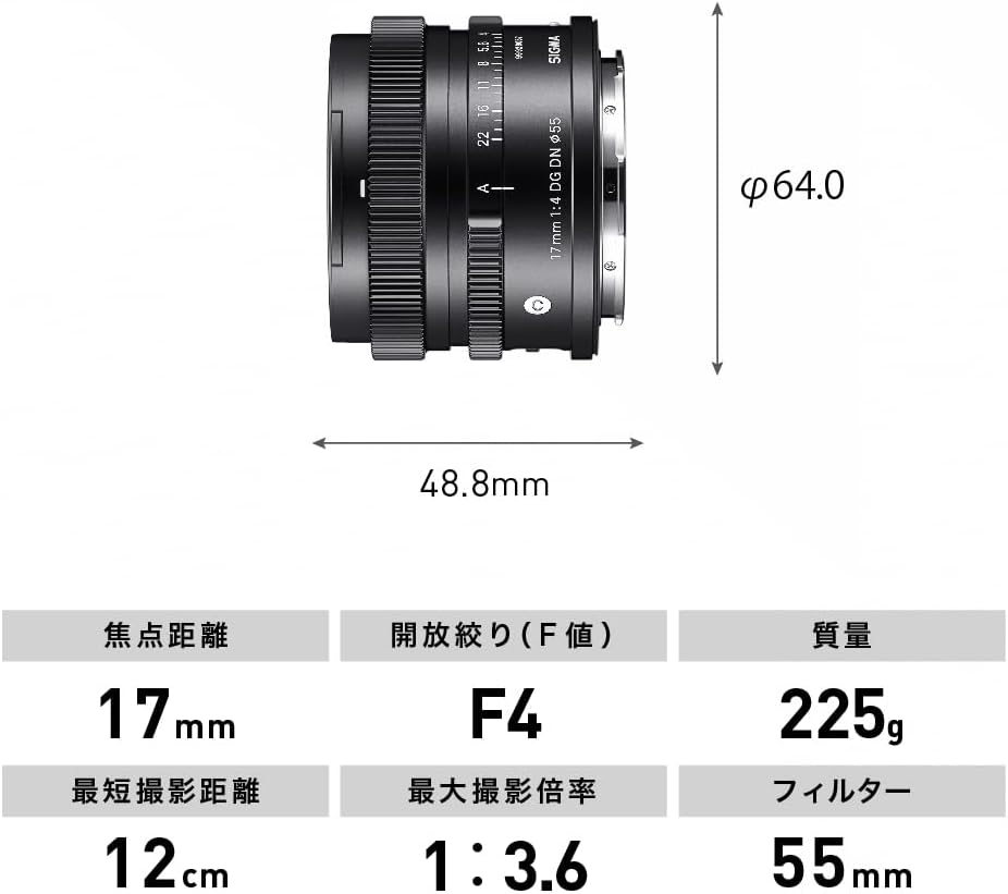 Sigma Sigma L-Mount Lens, 0.7 inches (17 mm) F4 DG DN Monofocal Wide Angle, Full Size, Contemporary Mirrorless