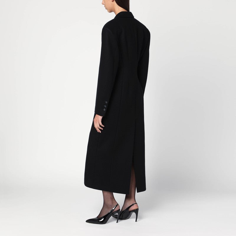 The The Andamane Black Long Single Breasted Coat In Wool - Image 3