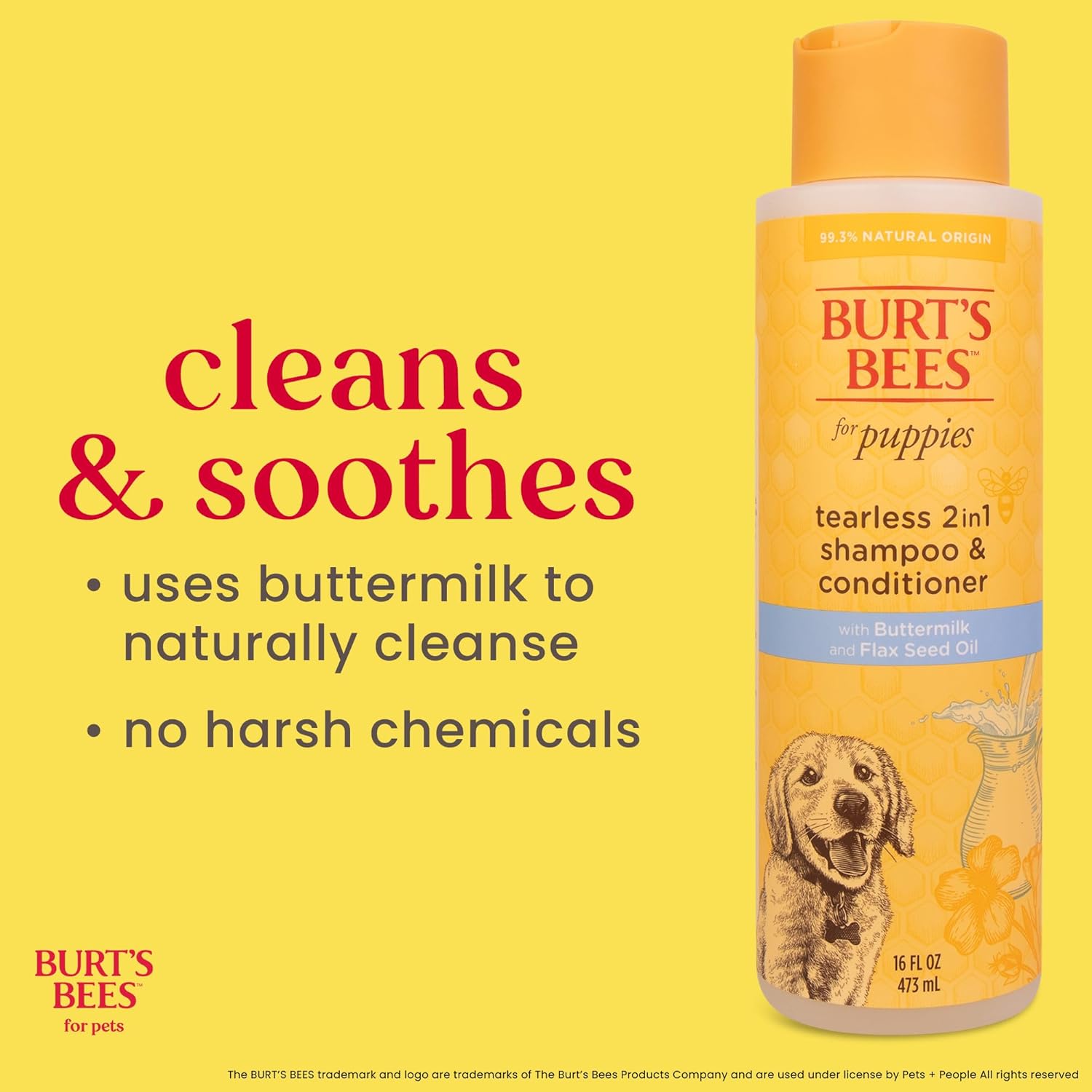 Burt's Bees for Pets Champú y acondicionador para cachorros sin lágrimas con suero de leche, champú suave 2 en 1 para cachorros, limpia y acondiciona la piel sensible, 16 onzas líquidas, paquete de 6