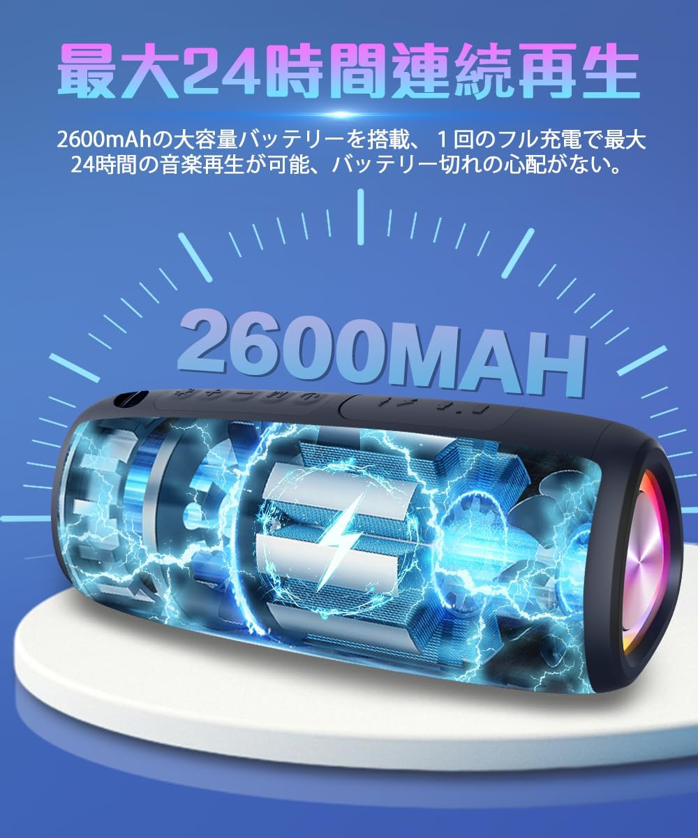 Bluetooth Speaker, Wireless Speaker, 24 Hours Continuous Playback, TWS Function, Type-C Rechargeable, Built-in Bluetooth/TF Card/Microphone, Hands-free Calling, Easy to Carry, Black, Japanese