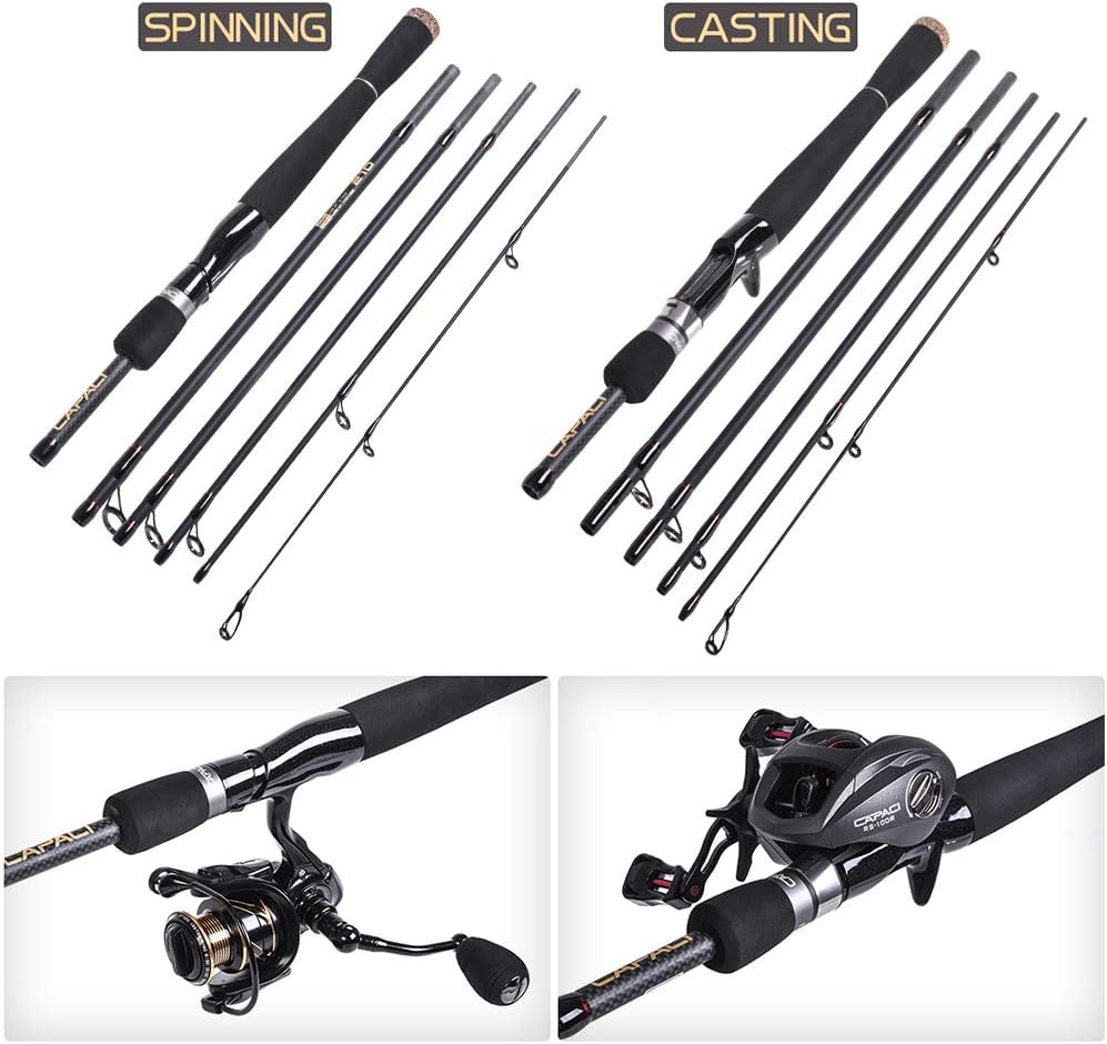 2.1m/2.4m 6 Section Carbon Spinning Casting Fishing Rod Lure Fishing Rod Hand Pole Fishing Tackle