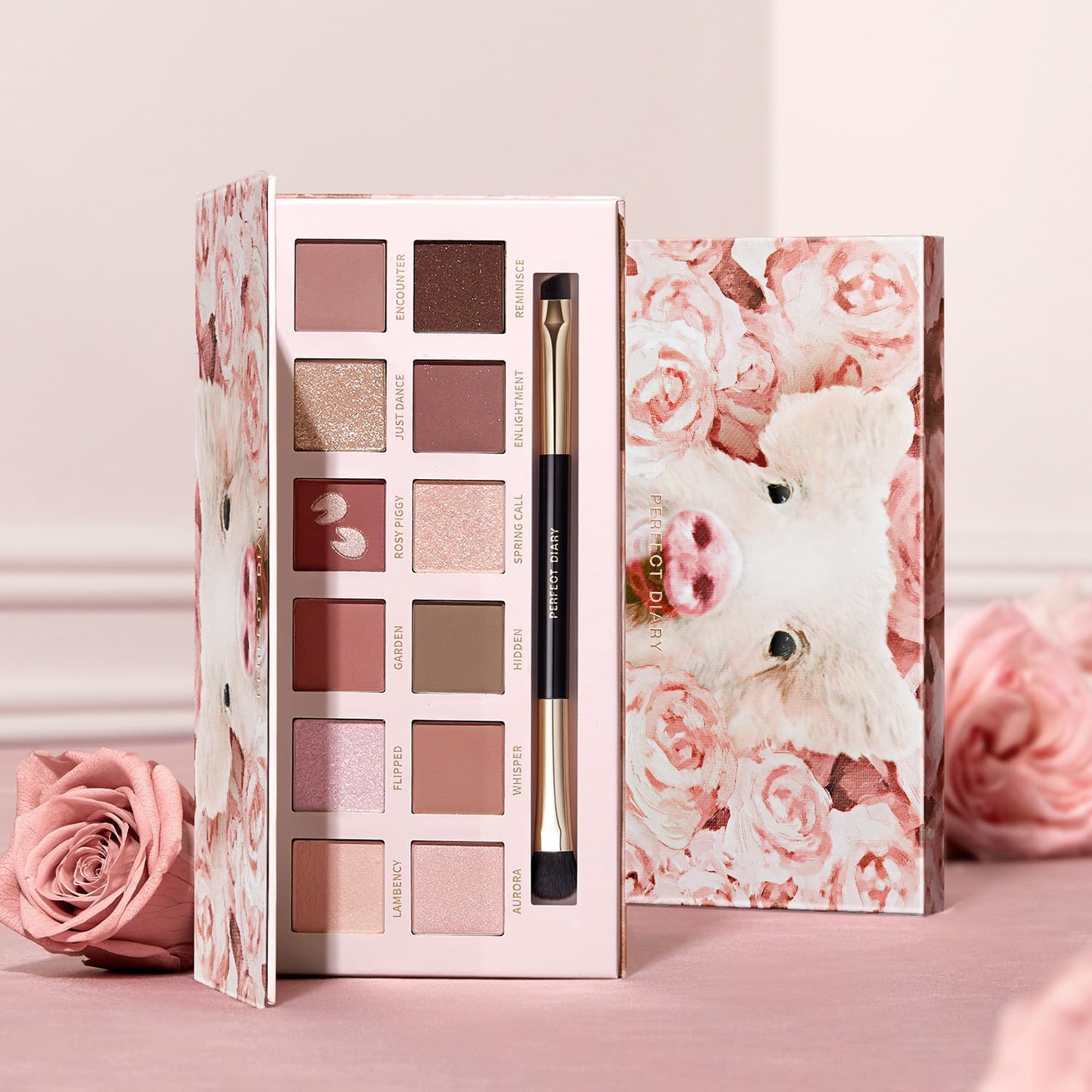 PERFECT DIARY Animal Eyeshadow Palette, 0.05 oz (1.2 g) x 12 Colors (Rose Pink)
