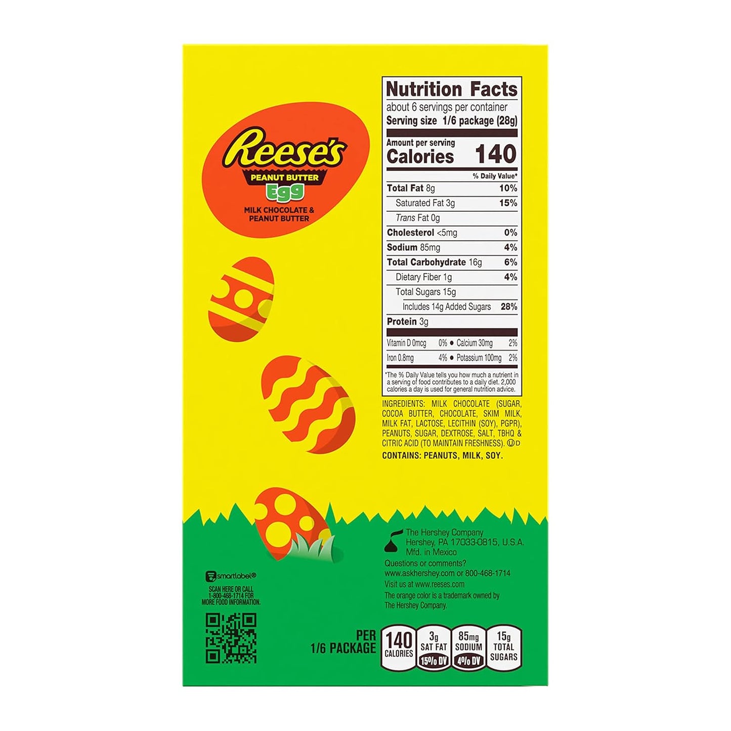 Reese's, Huevo de mantequilla de maní con chocolate con leche, caja de regalo de dulces de Pascua, 6 onzas