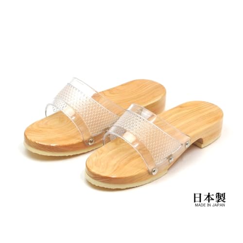 Women's Hita Geta Clogs, Transparent Band, Cedar Sandals, Clear Paint, Geta Clogs, Made in Japan, beige