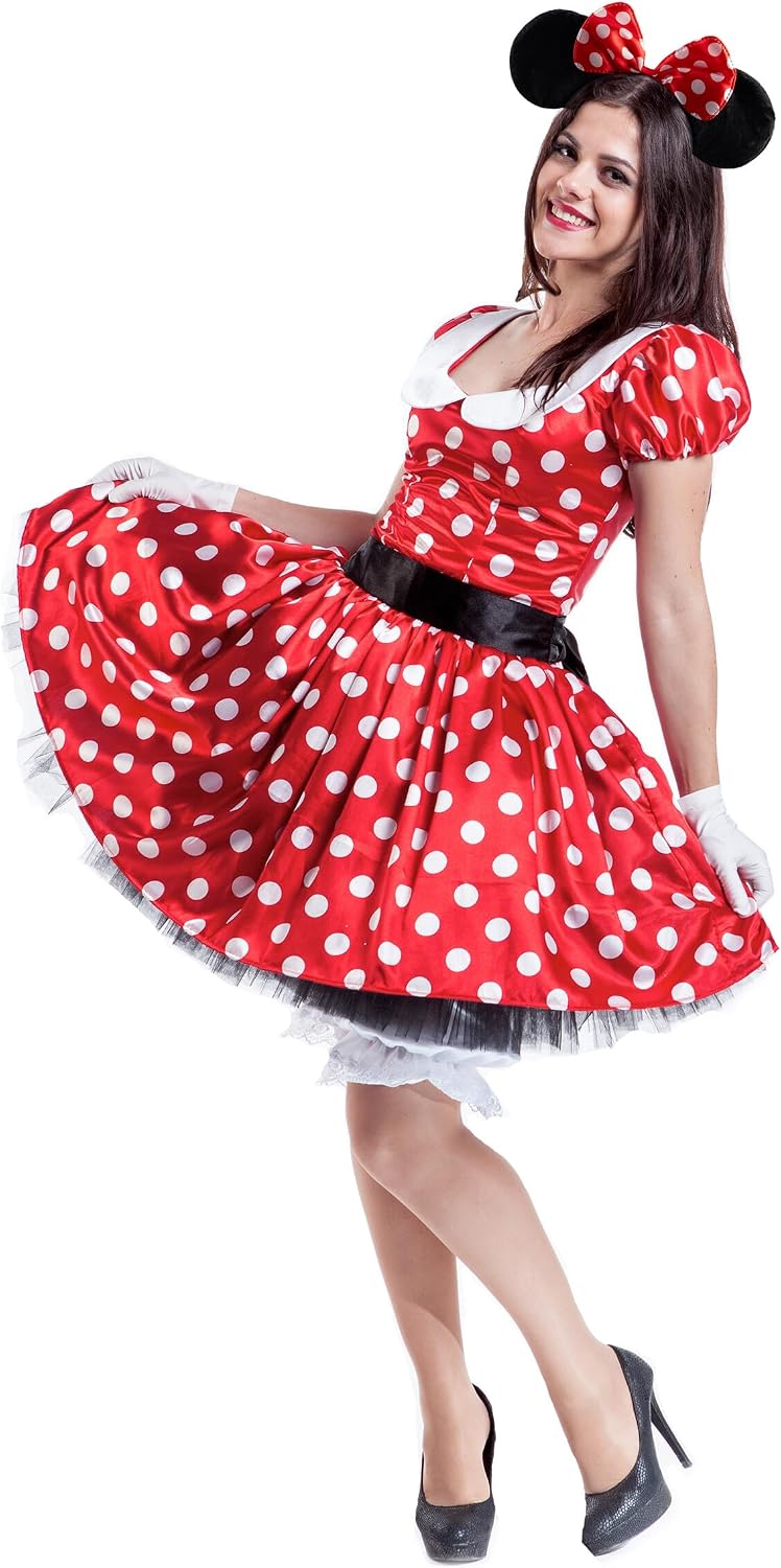 Relaxdays Minnie Ears, Pack of 6, Mouse Headband with Polka Dot Bow, Fancy Dress Accessory, Black/Red