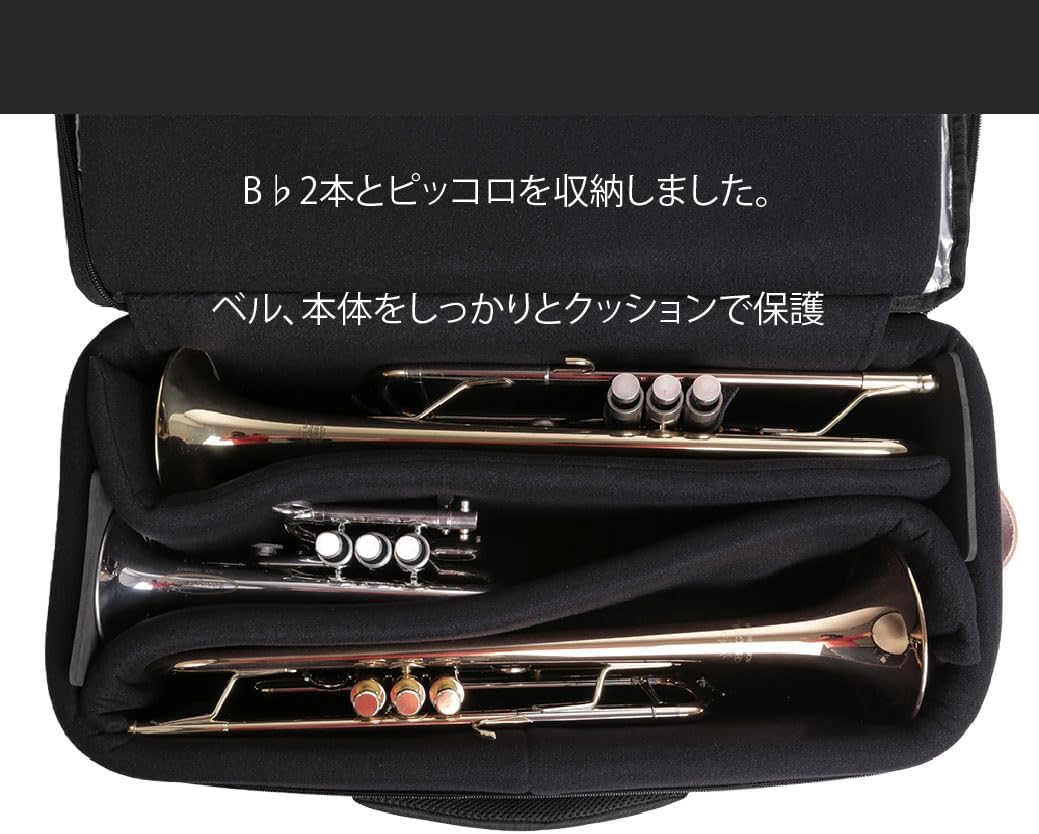 CURTIS Trumpet Double / Triple Semi-Hard Case, Flugel, Lightweight, Compact, Shoulder Backpack, Horizontal Holding Vertical Mute, Accessory Box (Denim Blue Blue)