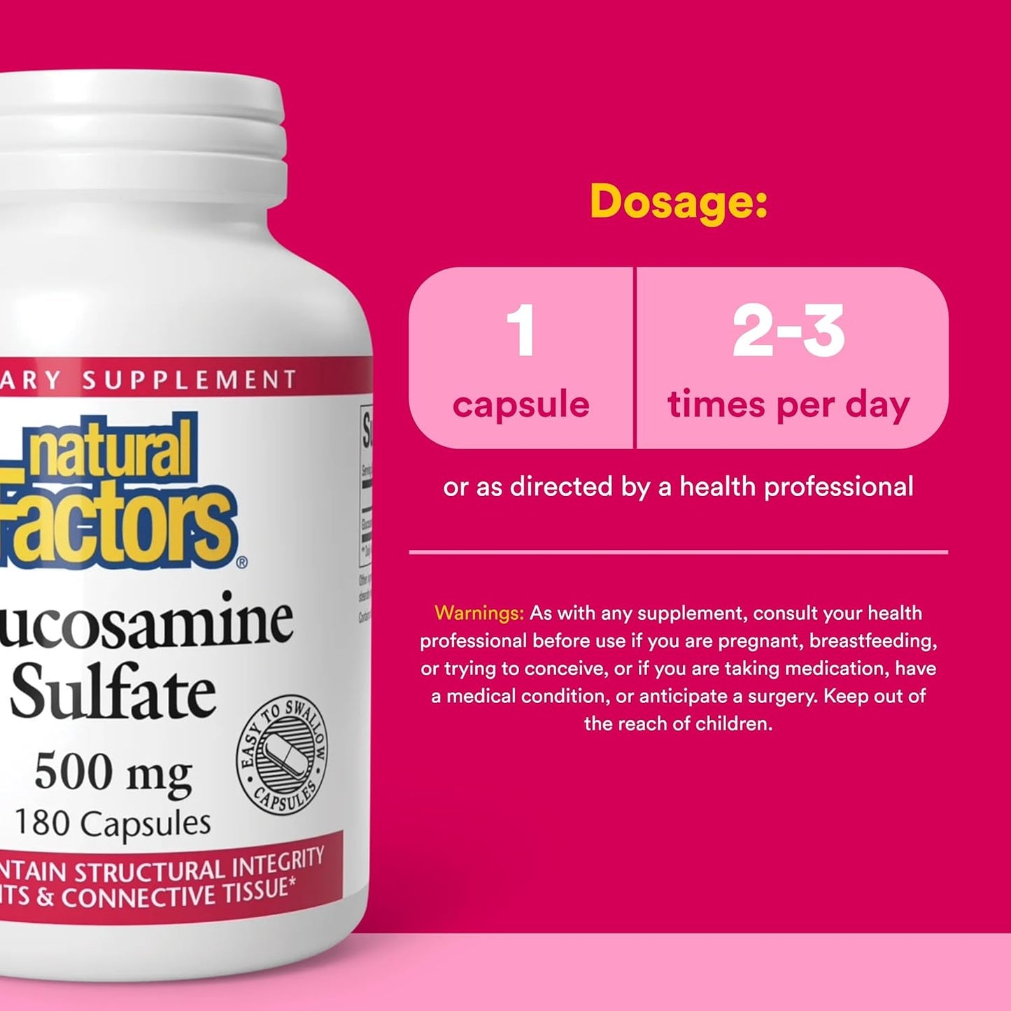 Natural Factors Glucosamine Sulfate, 180 Caps 500 mg