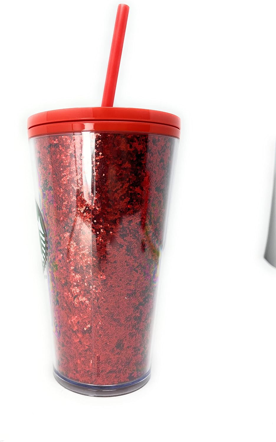 Starbucks - Vaso aislante de 16 oz con brillo rojo festivo y degradado bicolor rojo con pajita