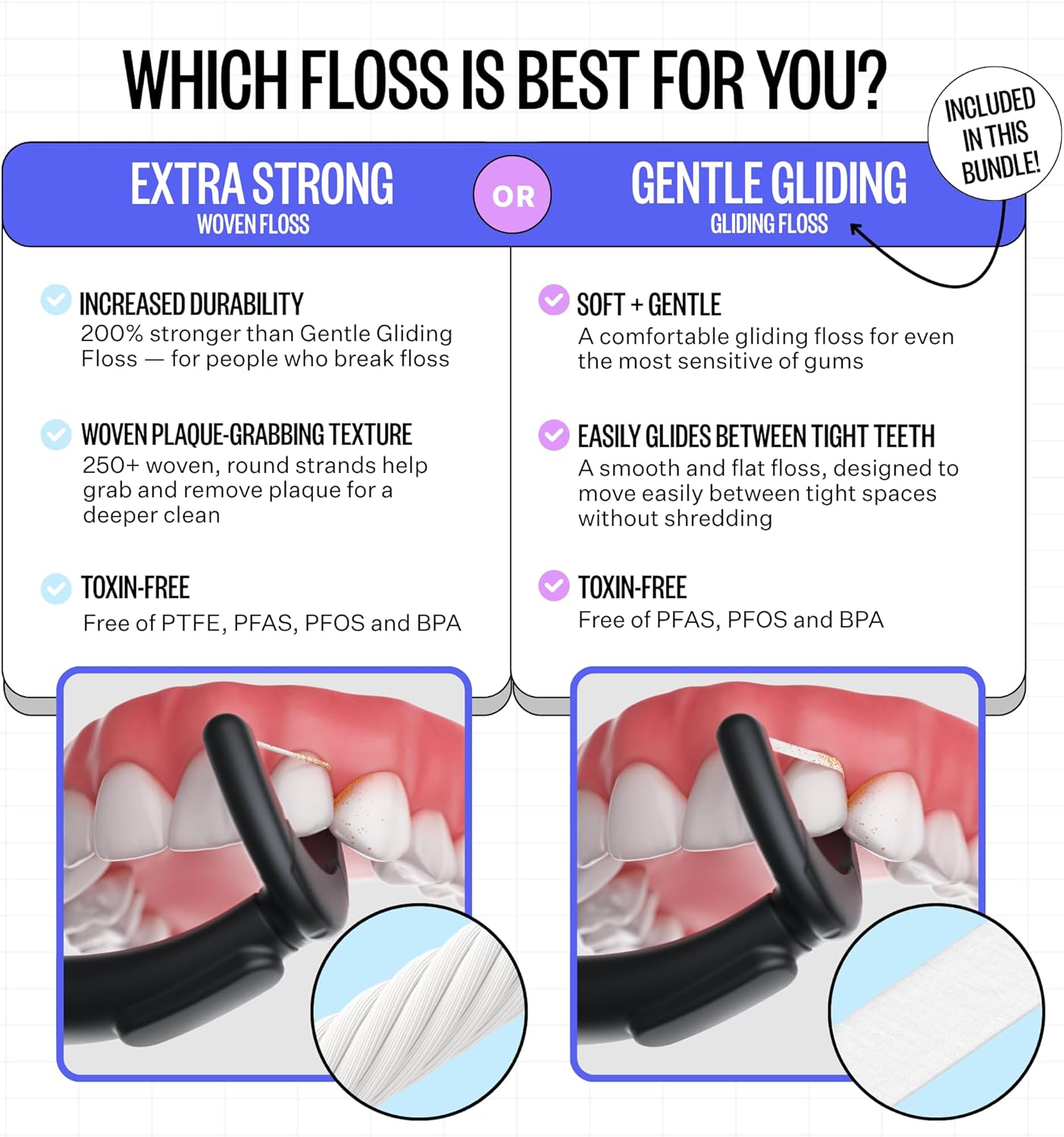 FLAUS Electric Flosser (Gentle Glide) - Shark Tank + Oprah's List - Water Floss Alternative - Dental Plaque Remover for Adults - Easy Vibration Power Flossing - Safe Portable Gum + Teeth Cleaning Tool