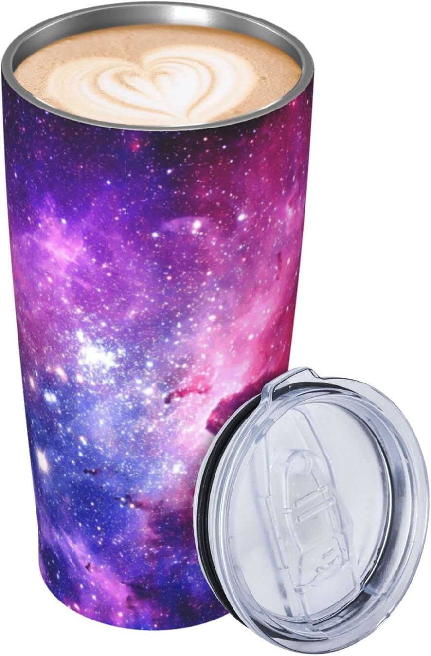Vaso de 20 onzas con tapa y popote para mujeres y hombres, con aislamiento de cielo estrellado, universo del espacio exterior, vaso de acero inoxidable de doble pared al vacío, taza de café
