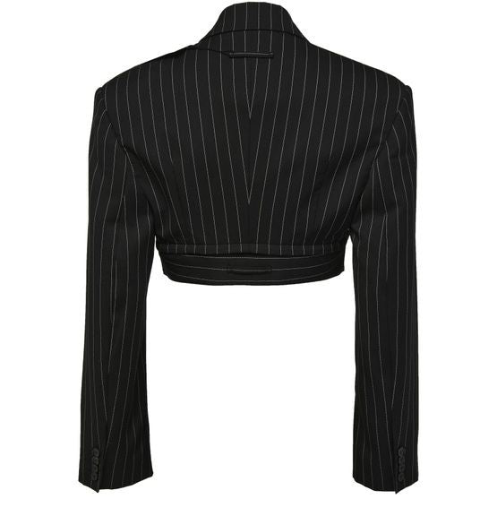 JEAN PAUL GAULTIER ピンストライプ ウール製 クロップド テーラードジャケット、ジップオフベルト付き - Image 3