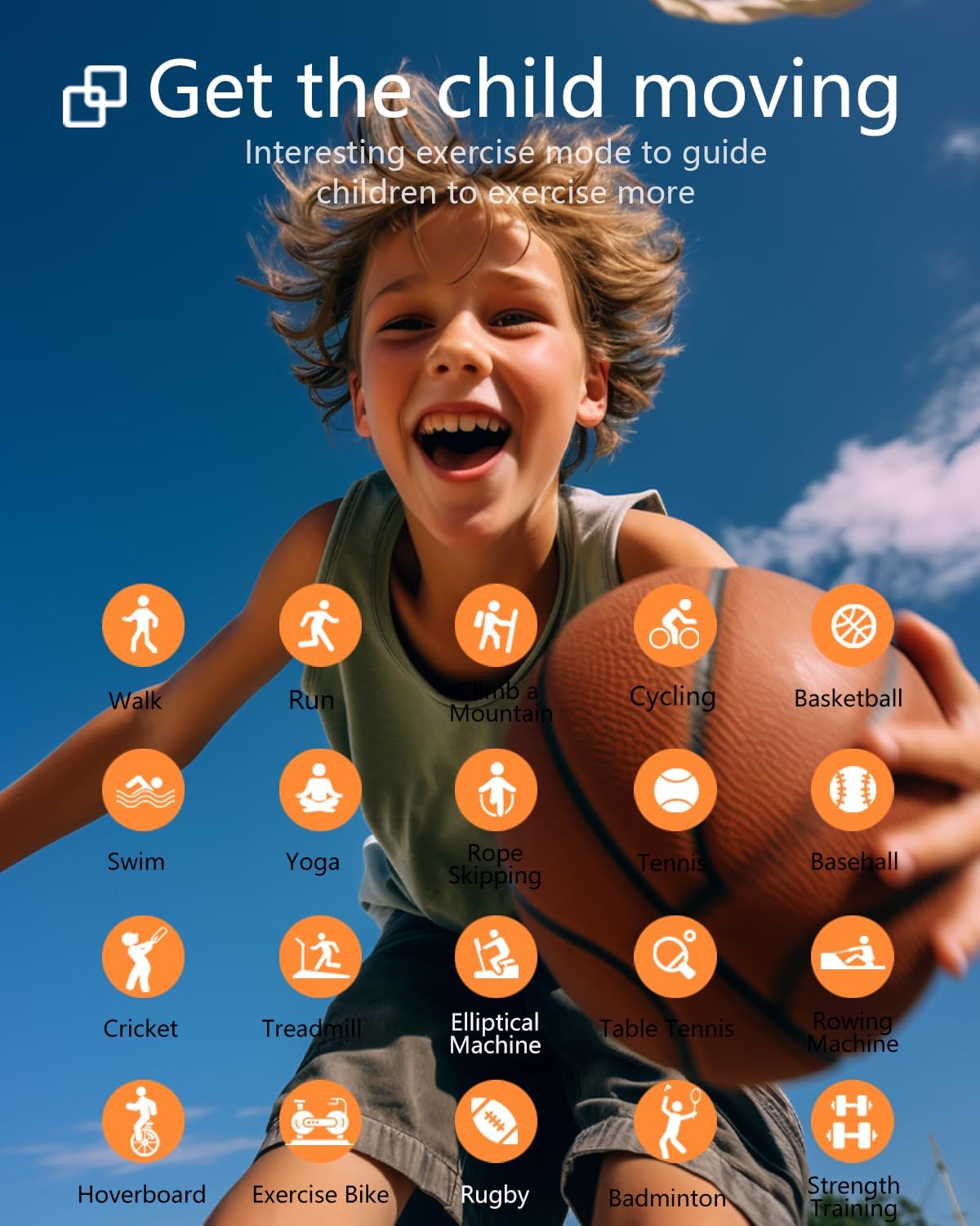 Kids Smart Watch Girls Boys Children Fitness Tracker Watch Kids Smart Watch 1.54 Inch DIY Dial 20 Sports Modes Gaming Pedometer IP68 Waterproof Multilingual Multi-language Multi-Function with Japanese