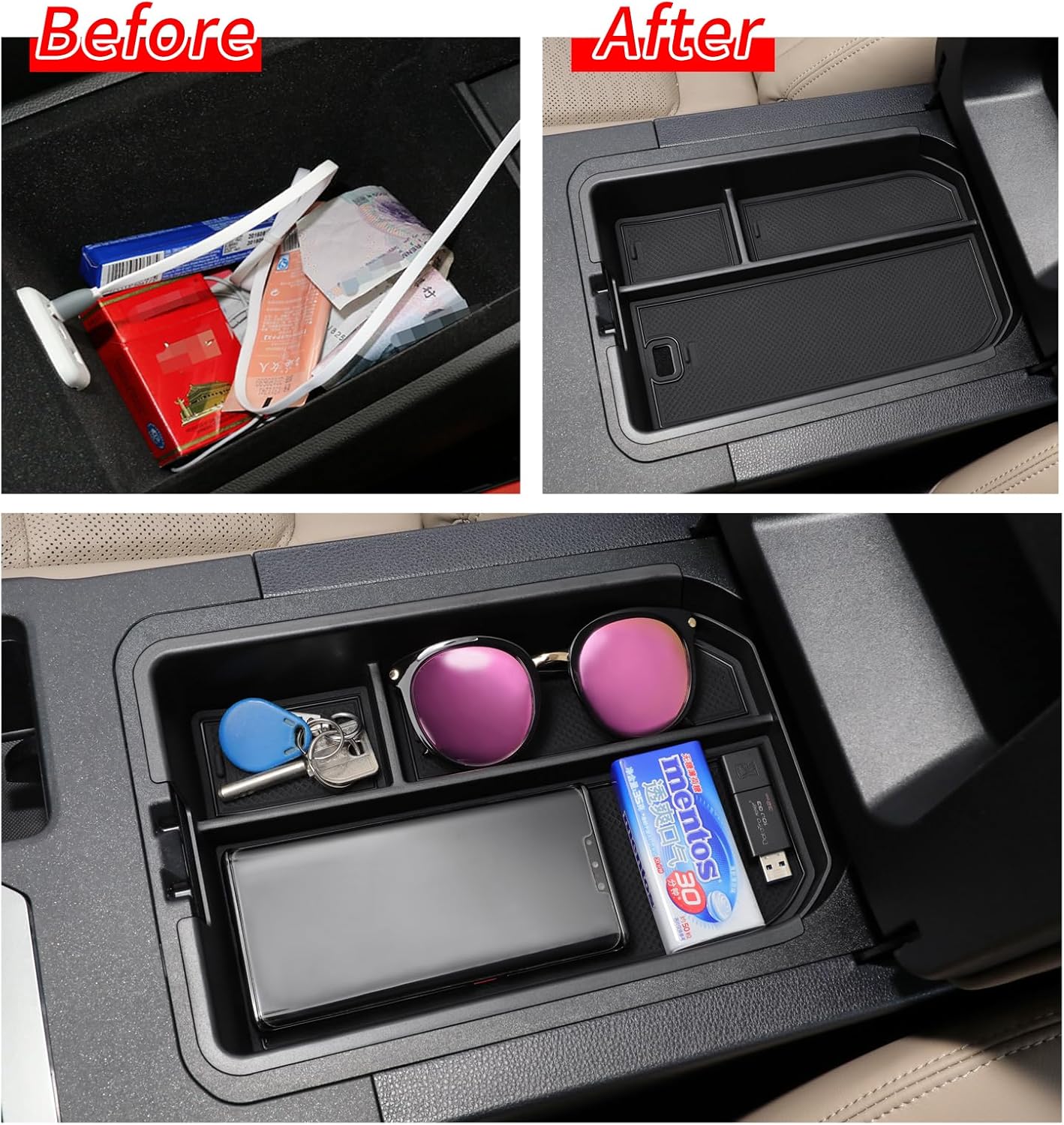 Toyota Land Cruiser 250 Land Cruiser 250 Series Console Box, Land Cruiser 250, 2024, Armrest Box, Storage Box, Small Items, Anti-Slip, Rubber Mat Included, Interior Parts, Accessories, Black