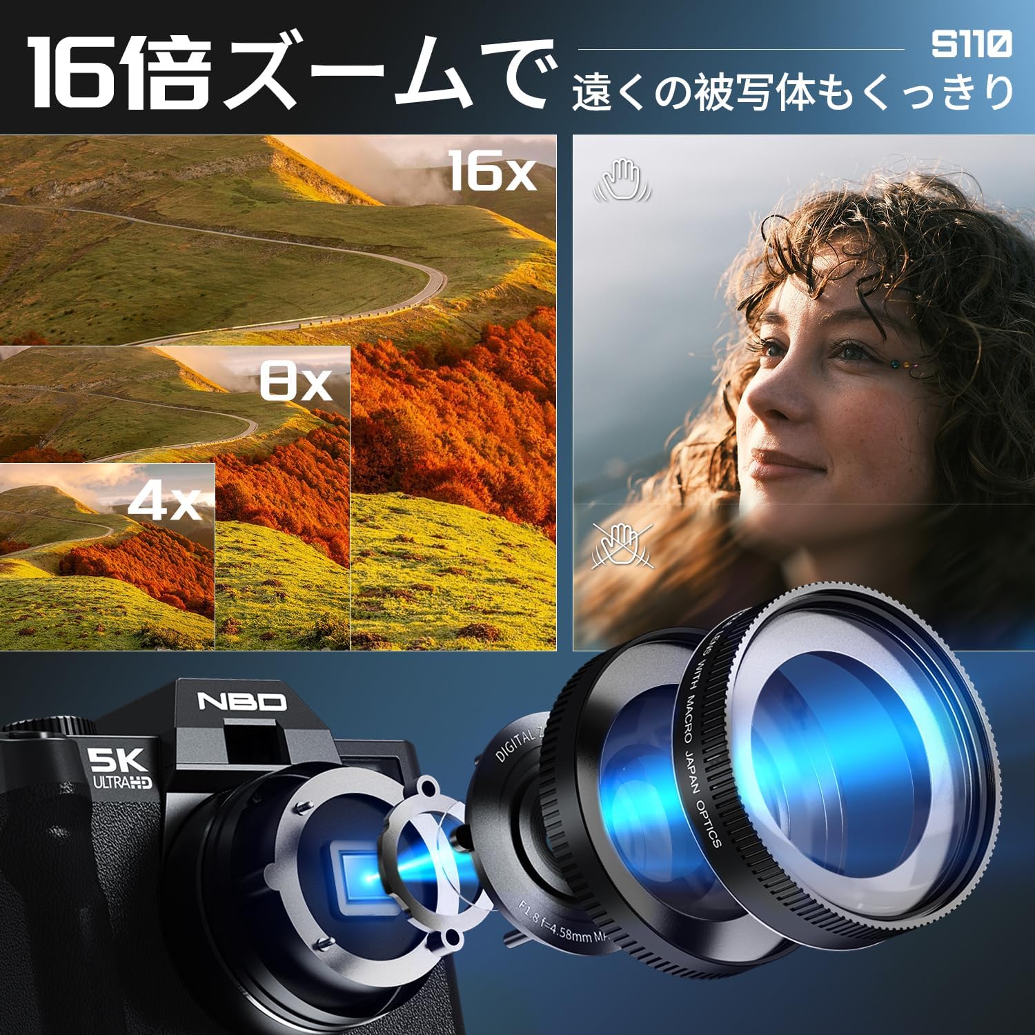 NBD 5K 48MP Digital Camera with Leather Half Case, Wi-Fi and App Control, 16x Zoom SLR Camera, 180° Flip Screen, Auto Focus, Image Stabilization, Macro + Wide Angle Lens & Webcam Function, 32GB SD