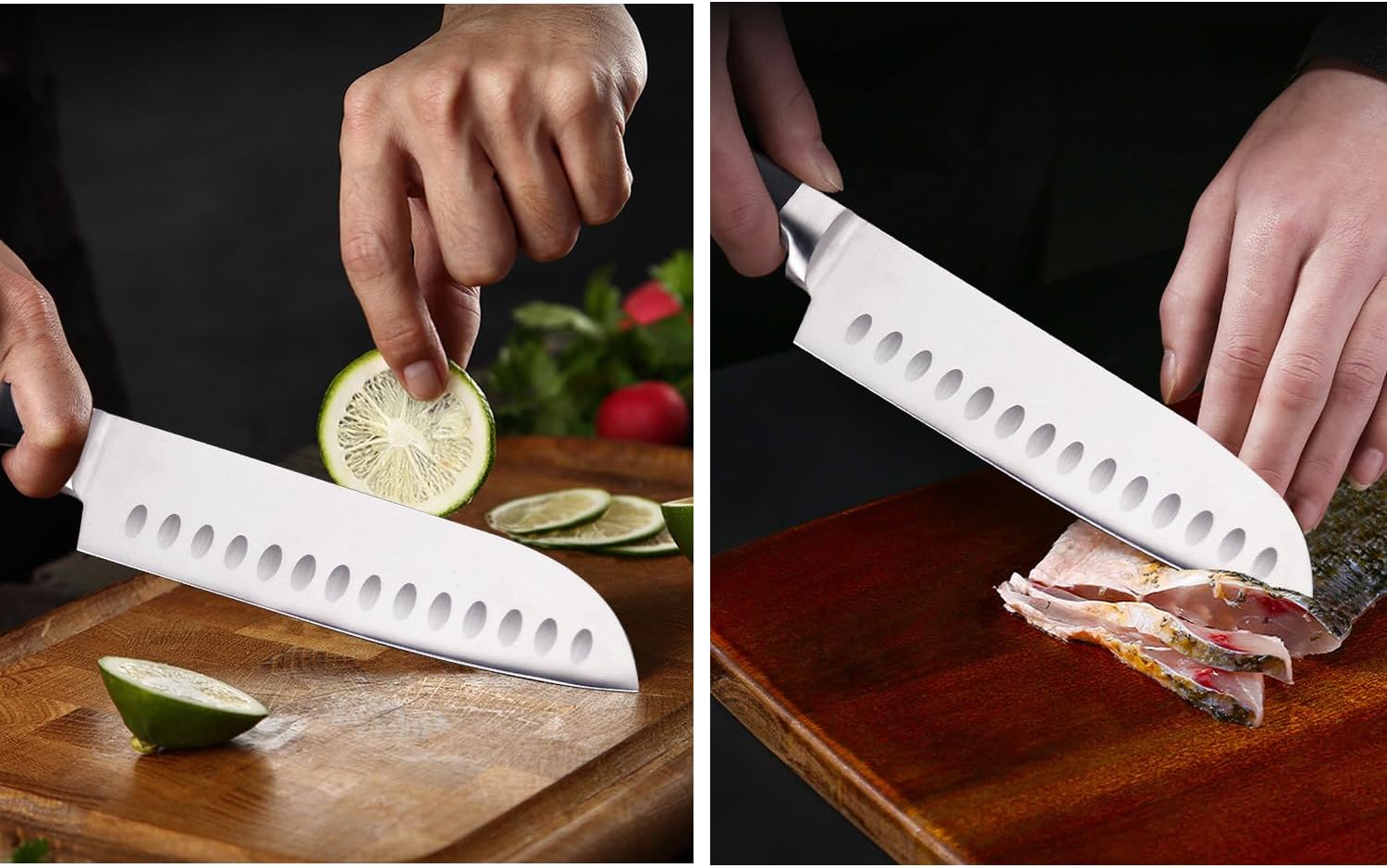 Kitchen Knife, Santoku Knife, Utility Knife, Kitchen Utensils, 7.1 inches (180 mm), X50CrMoV15 Stainless Steel, Meat Cleaver, Fish Cutting Knife, Vegetable Knife Ideal for Professional Chefs
