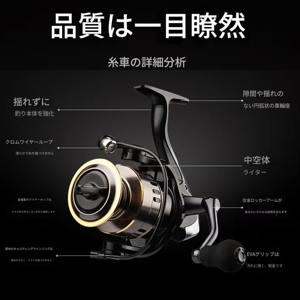 HE-2000 Spinning Reel, Sea Bass, Sea Bass, Jigging, All Metal, Lightweight, Durable, Shockproof, Maximum Drag Force: 22.0 lbs (10 kg)
