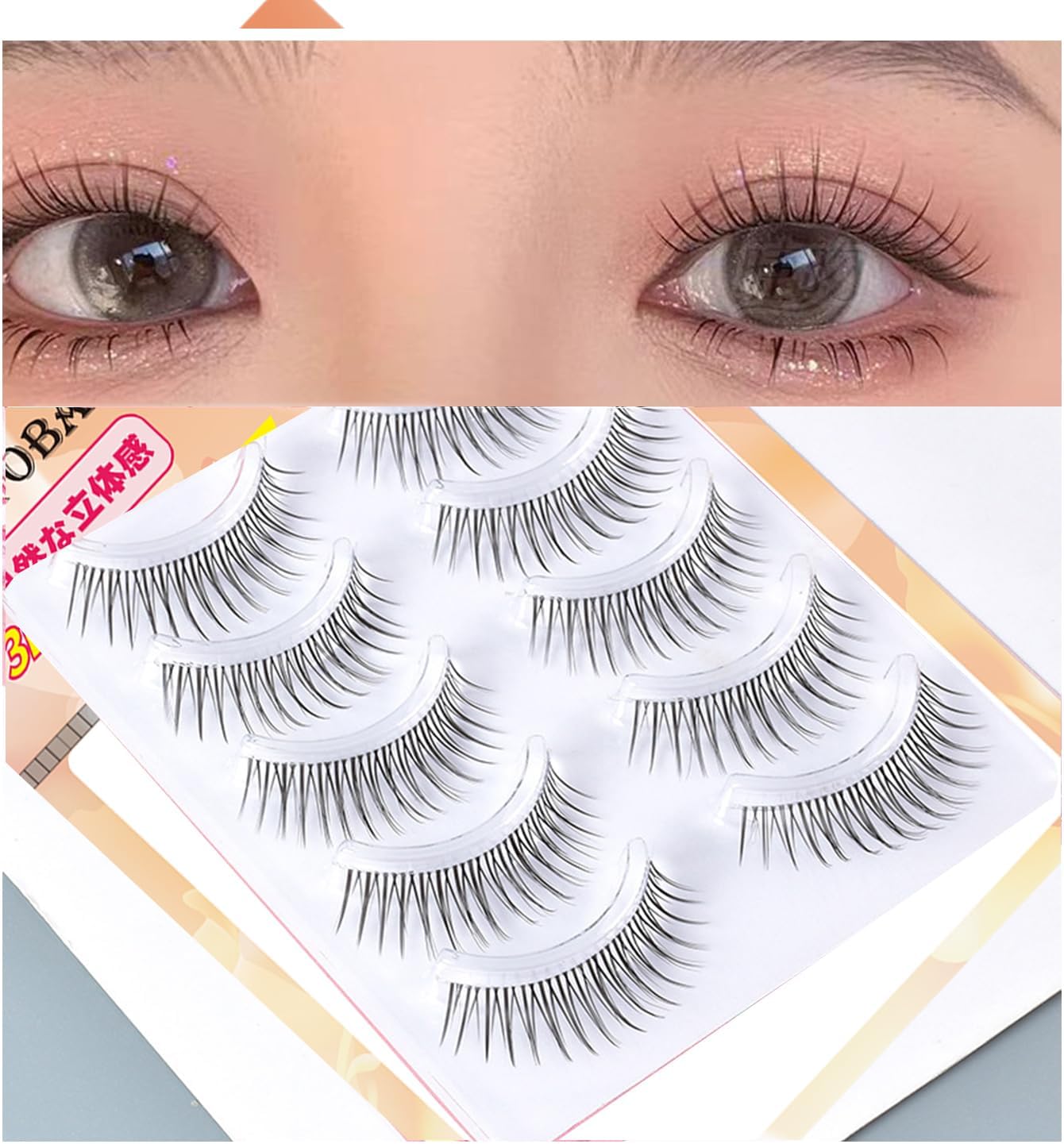 5 Pairs 3D Natural Top Eyelashes Transparent Shaft Soft Core Ultra Light Soft Handmade False Eyelashes