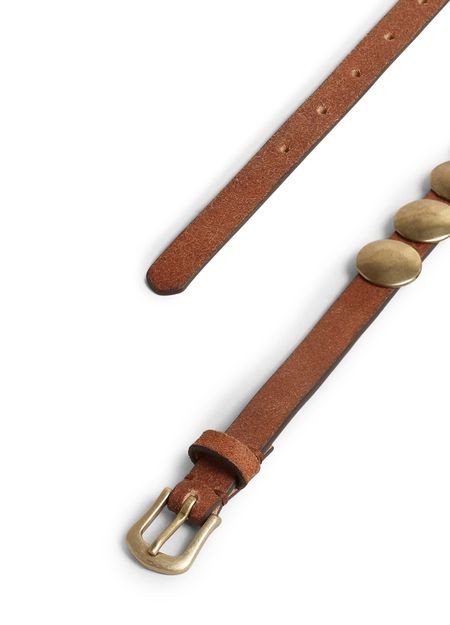 Trinidad belt in aged tan-colored leather with golden maxi studs - Image 3