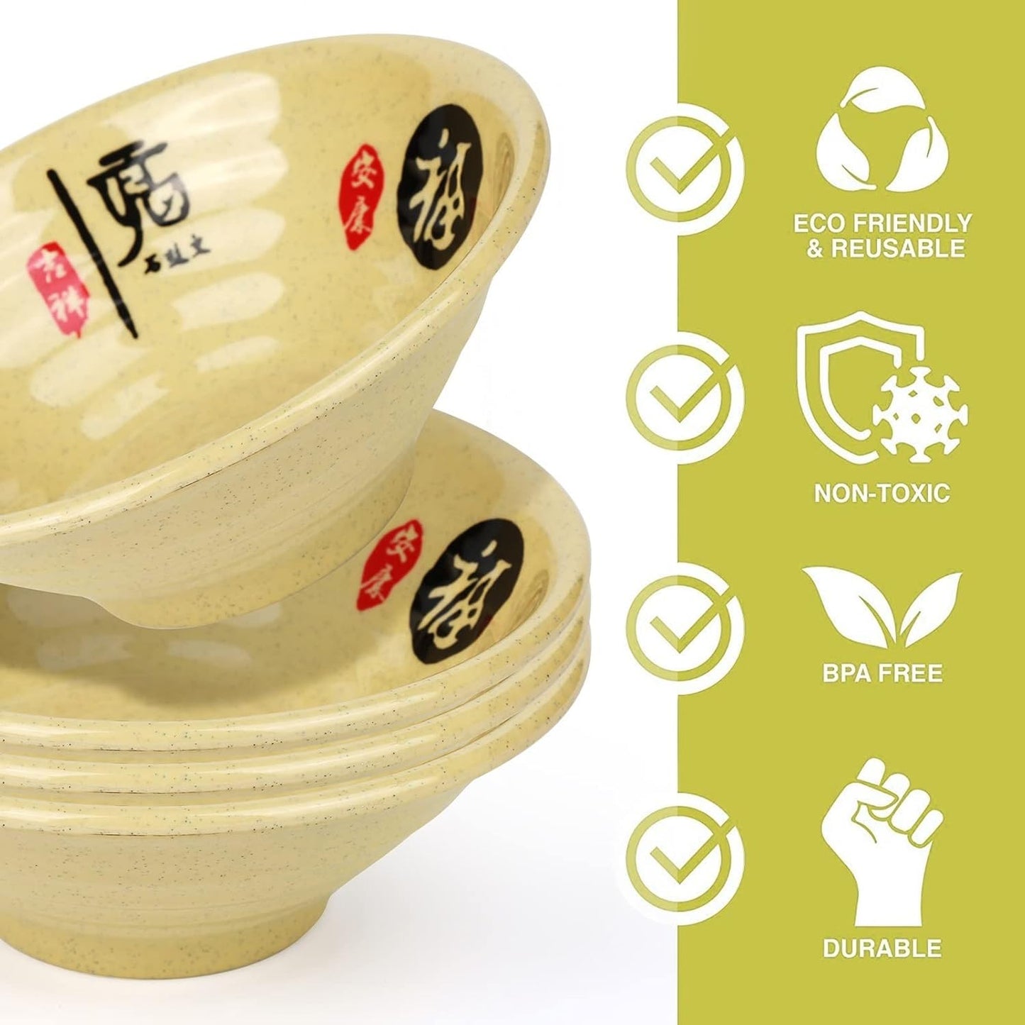 Melamine Ramen Bowl Chinese Japanese Style Soup Bowl Ramen Japanese Ramen Bowl, Instant Ramen Bowl, For Udon, Soba, Fo, Noodles, Breakfast, Melamine Material, Soup Bowl, Ramen, Asian Cooking (Color: B-4 sets/beige, Size: 9 inches)