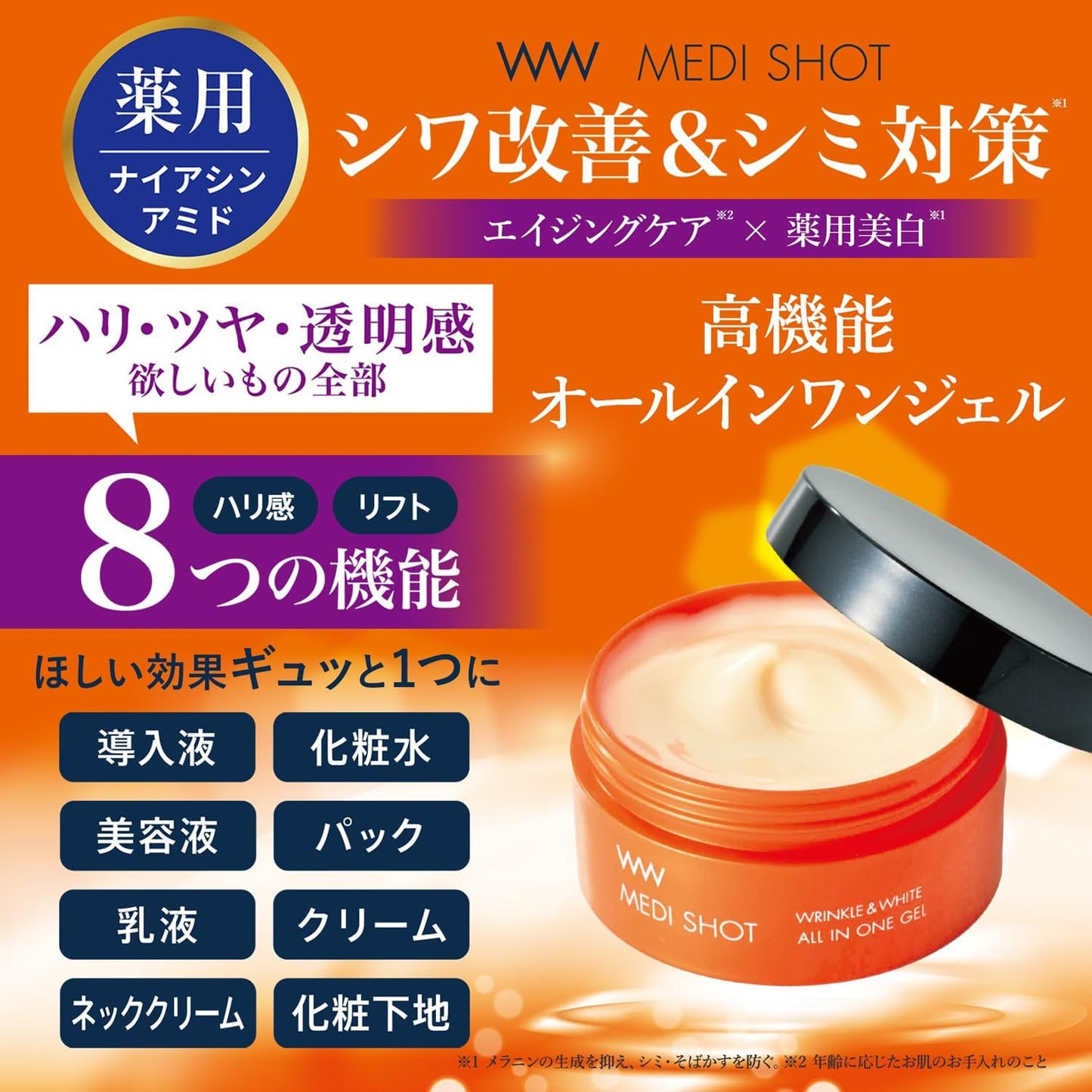 Medicine Medicot All-in-One Gel, Wrinkle Reduction, Whitening, 1.8 oz (50 g), Niacinamide Quasi-Drug, Made in Japan