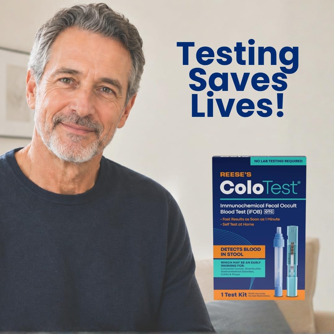 Reese's ColoTest, Kit de Prueba de Sangre Oculta Fecal Inmunoquímica FIT en Casa, 1 Unidad, Fácil de Usar para la Detección de Salud del Colon, Detecta Sangre Oculta en las Heces, Resultados en 1