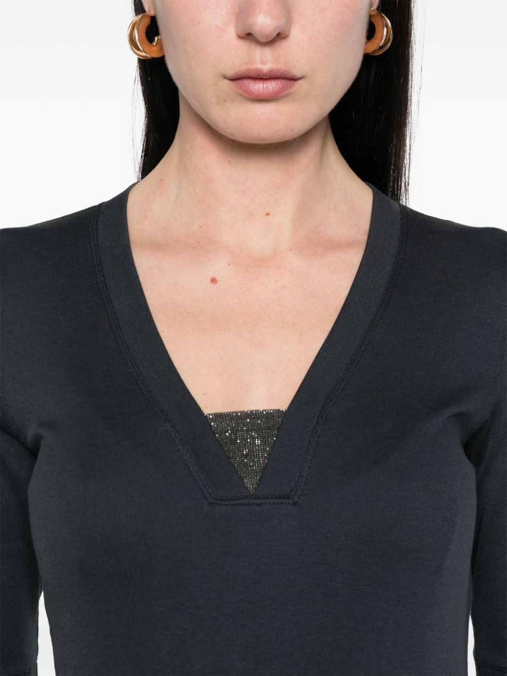 Brunello Cucinelli Cotton V Neck Top - Image 3