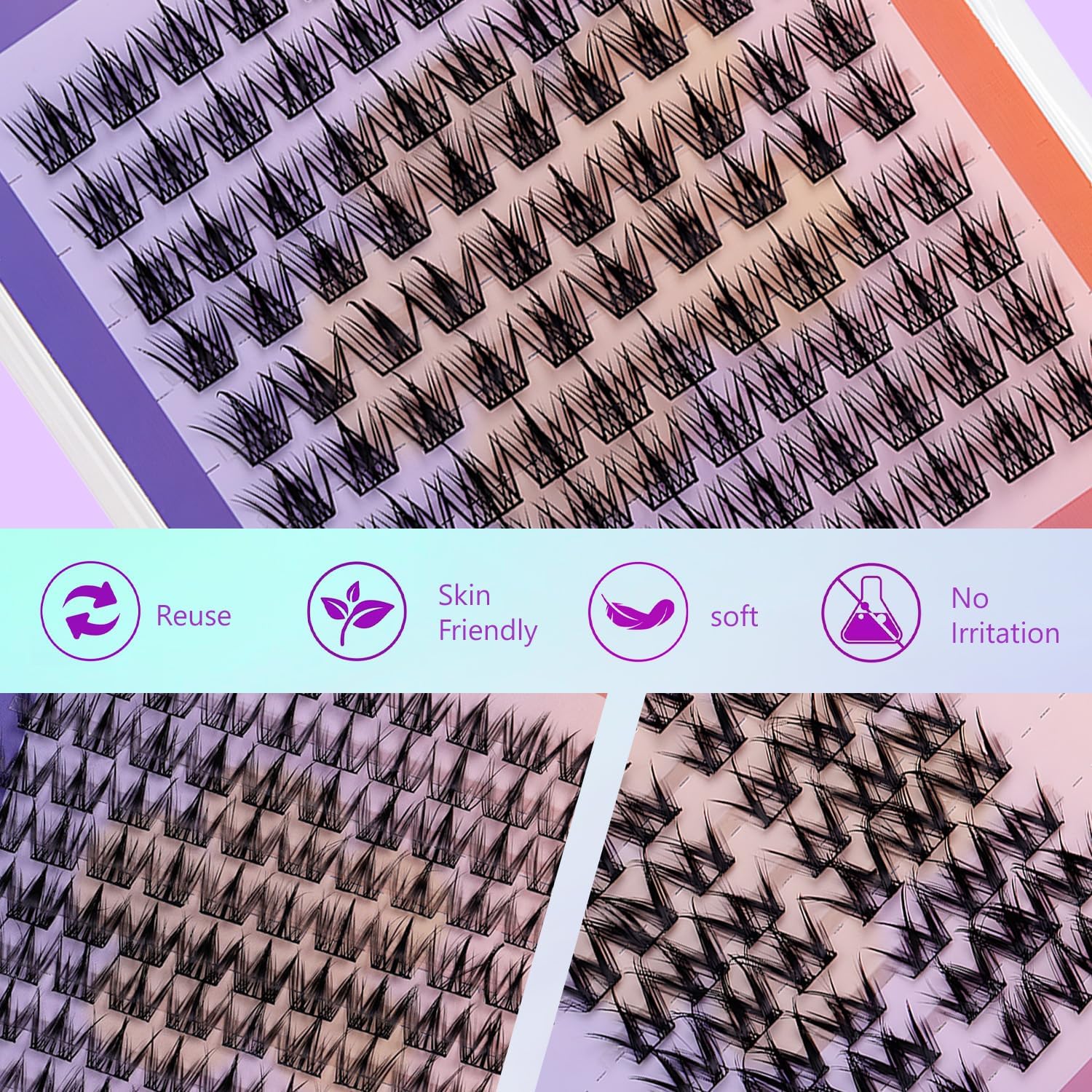 TORMEN Segment Self-Adhesive Eyelashes 60 Lashes No Glue Needed, Naturally Flexible Single Eyelashes Can Be Repeated DIY Eyelash Extension, 3-5 Segment Cut, Flexible Shaping (Mantou)