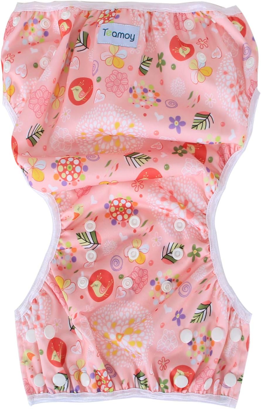 Teamoy 2 Piece Water Play Pants Set for 0-3 Years Old Baby Adjustable Size with Button Waterproof Outer Layer Polyester Mesh Inner Layer Diaper Cover Swimming Class Park Beach Pool (Couds + Flowers