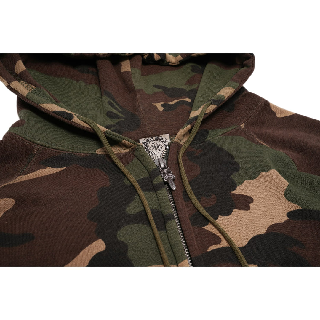 CHROME HEARTS 'CAMO LEATHER HORSESHOE' CROSS PATCH THERMAL ZIP UP HOODIE