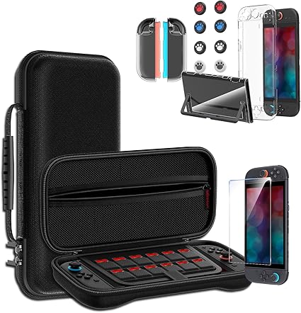 Switch 2 専用 ケース Sungale 収納ケース＋ガラス保護フィルム＋スティックキャップ8枚＋分体式設計 PCカバー+ TPUグリップカバー 12ゲームカードスロット 大容量 収納バッグ 耐衝撃 防塵 全面保護 防水