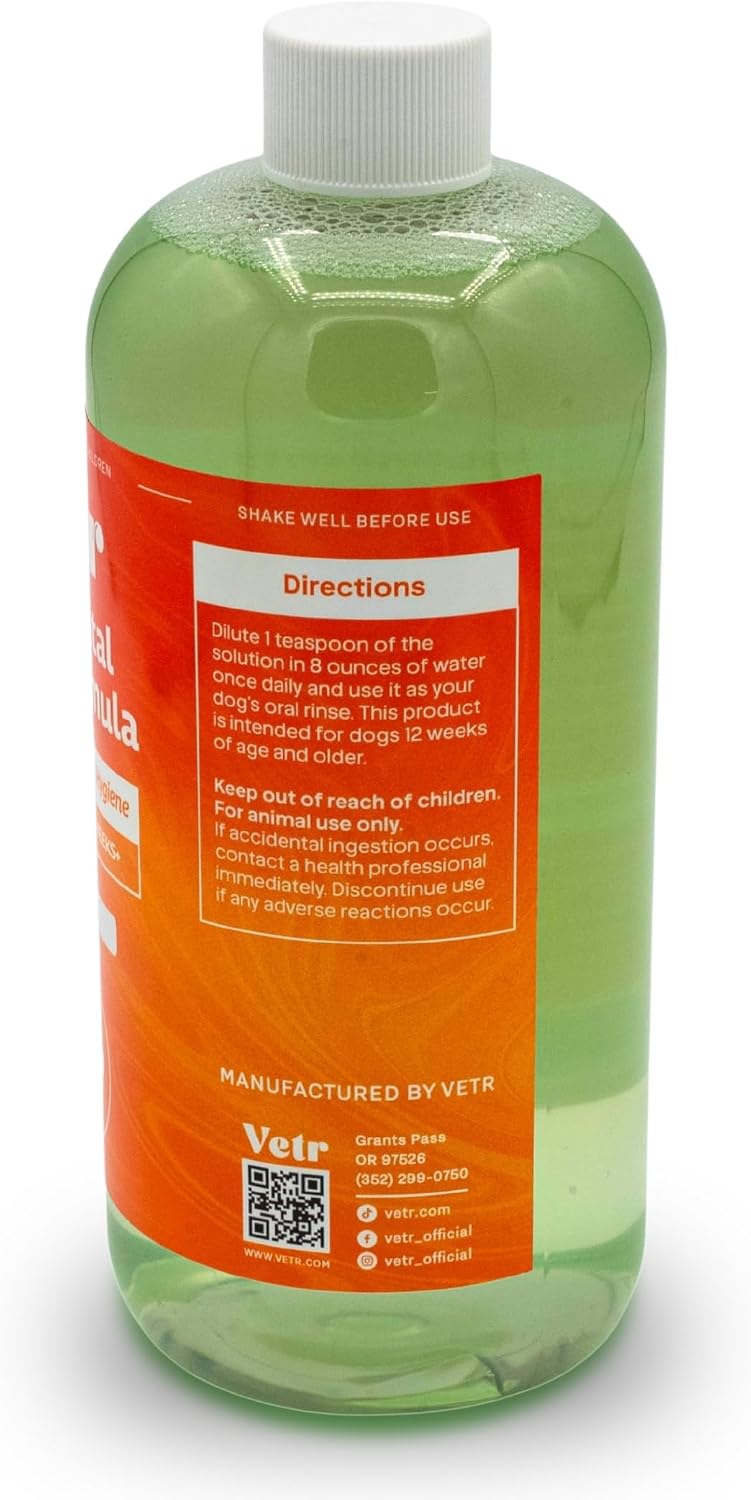 Vetr Fórmula dental para perros, aditivo líquido con sabor a menta para el cuidado bucal con enzimas para el aliento y el apoyo de los dientes, formulado por veterinarios en Estados Unidos (16 onzas)