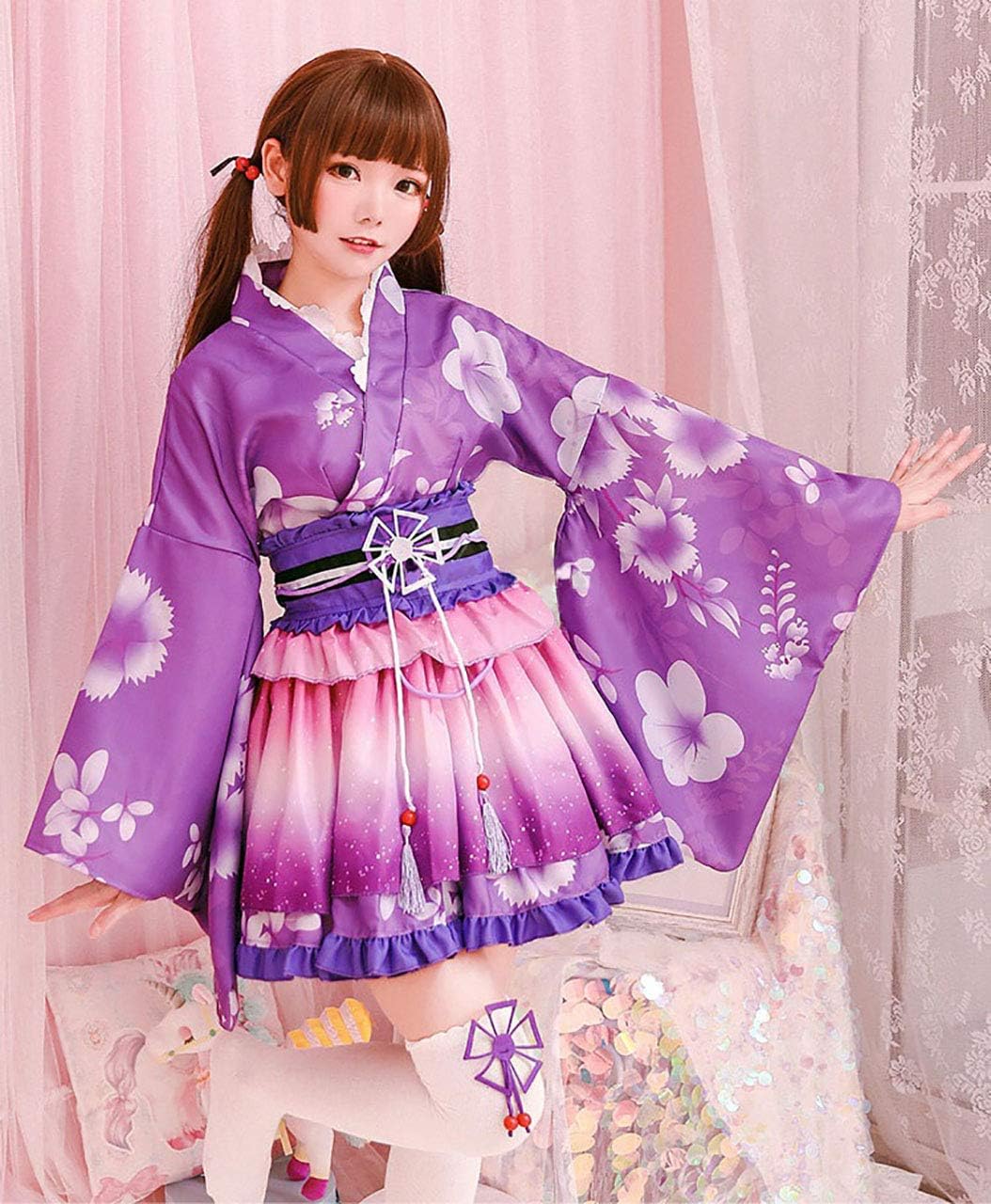 Milky Time Yukata, Japanese Style, Miniskirt, Cute, Cosplay, Halloween Costume Set, Summer Festival, Oiran (Purple)