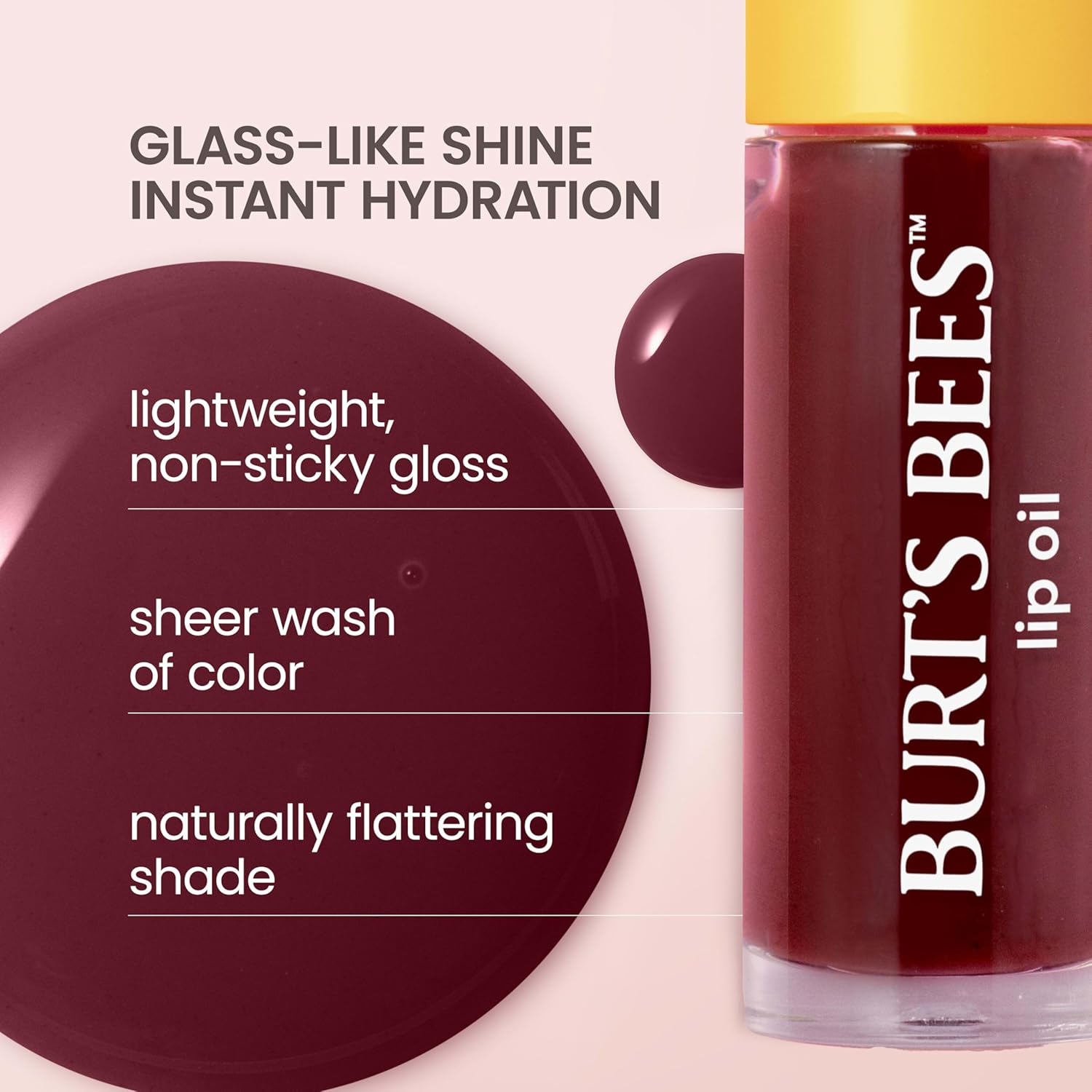 Burt's Bees Aceite Labial Plum Twilight, Hidratación Instantánea, Nutre y Suaviza los Labios, Toque de Color Transparente, Acabado de Alto Brillo, Aceite de Jojoba de Origen Responsable, No Pegajoso