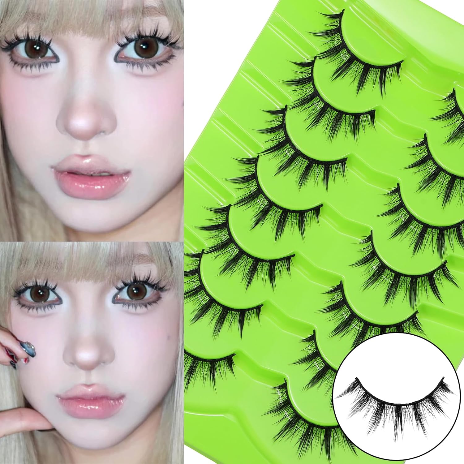 7 Pair Manga Eyelashes Japanese Anime Cosplay Eyelashes Spiky Wet Look Eyelashes Asian False Eyelashes Cluster (062)
