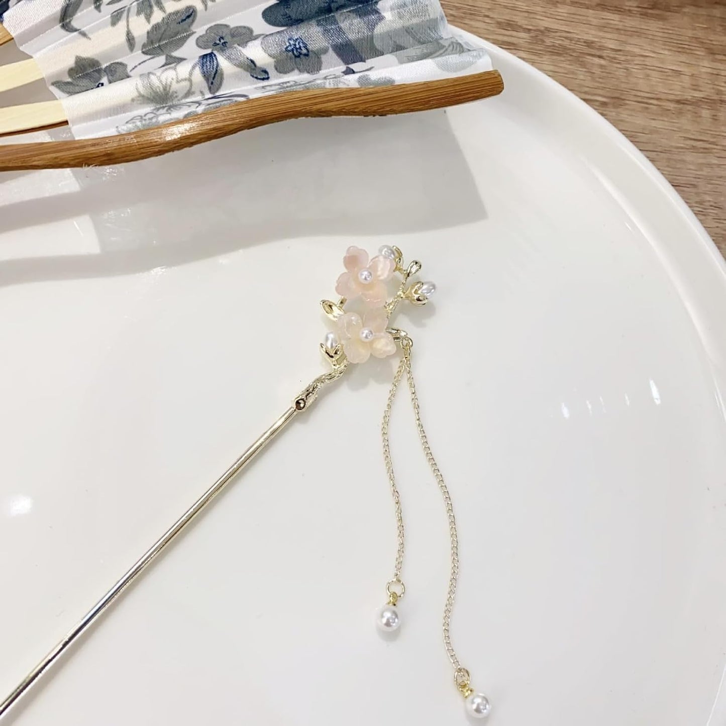 EZ PEACH Cherry Blossom Flower Pearl Hairpin Hair Clip Bangs Hair Closure Kimono Kimono Hair Accessory (Cherry Blossom 04)