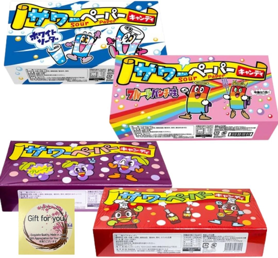 サワーペーパー キャンディ 計144個 1箱36個入り×4種セット フルーツパンチ ホワイトソーダ コーラ グレープ 駄菓子 グミ 詰め合わせ ソフトキャンディ ステッカーセット